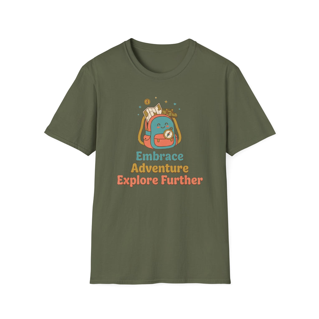 Embrace Adventure Explore Further T-Shirt — Compass Backpack (89)