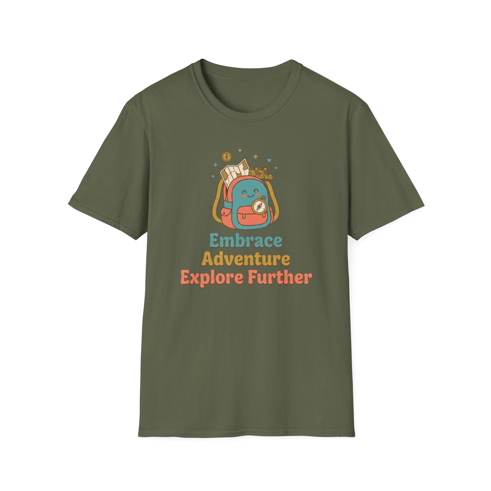 Embrace Adventure Explore Further T-Shirt — Compass Backpack (89)
