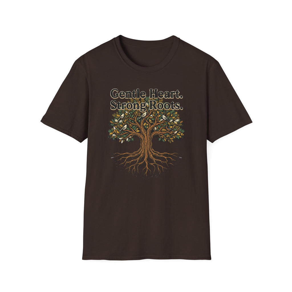 Gentle Hearts Strong Roots T-Shirt — Birds Tree Roots (95)