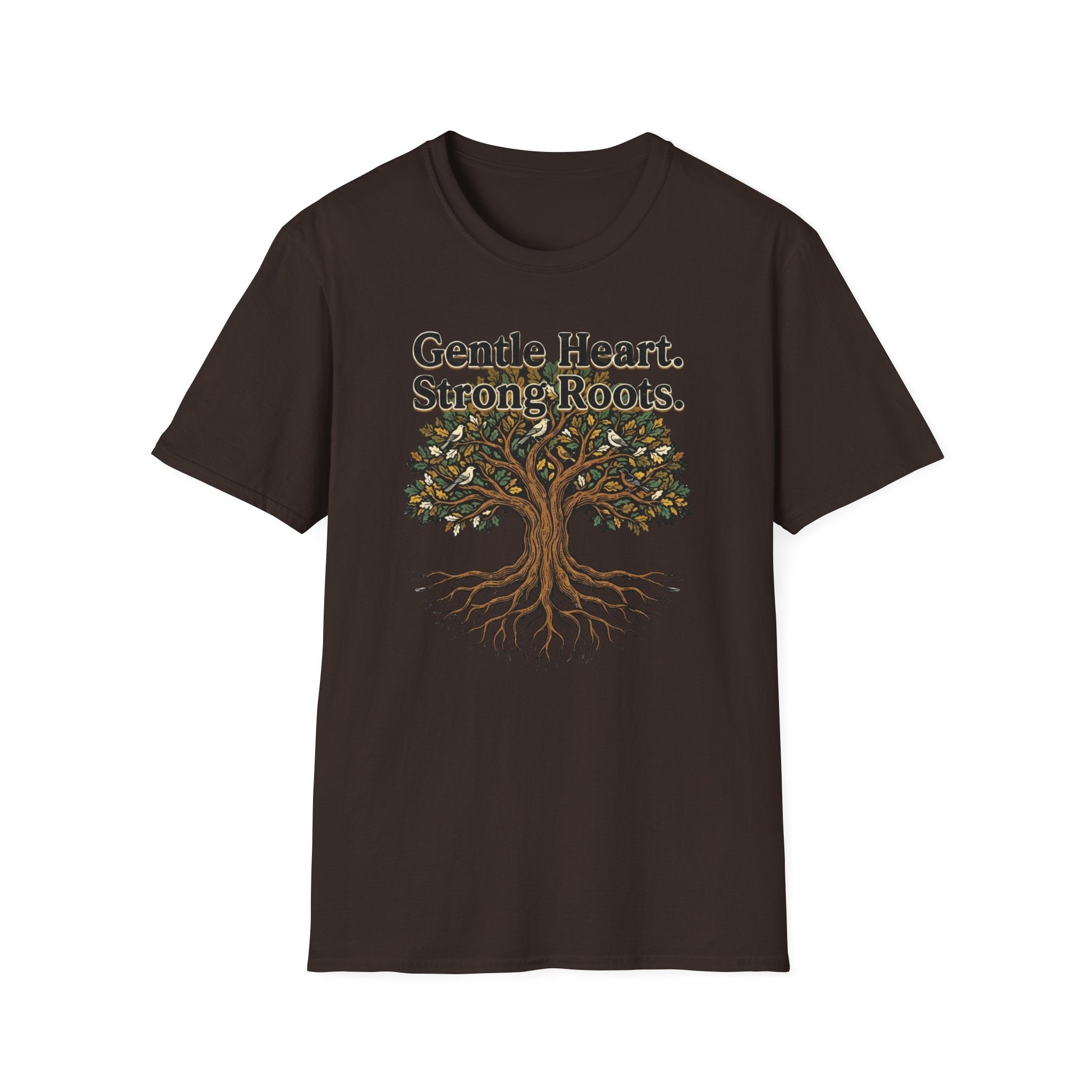 Gentle Hearts Strong Roots T-Shirt — Birds Tree Roots (95)
