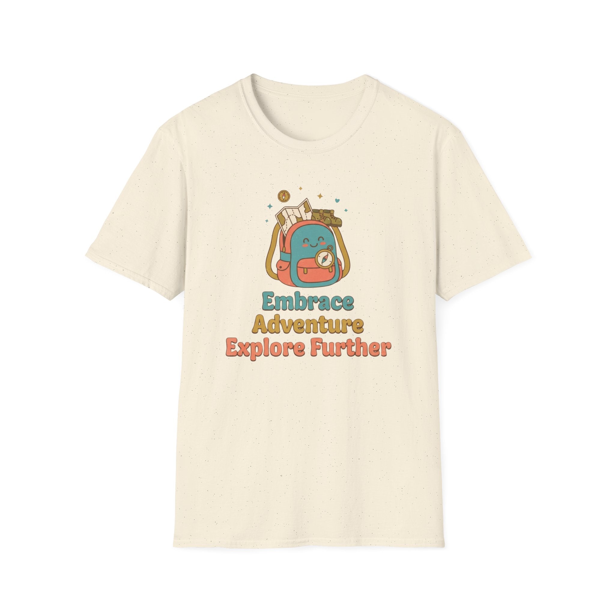 Embrace Adventure Explore Further T-Shirt — Compass Backpack (89)