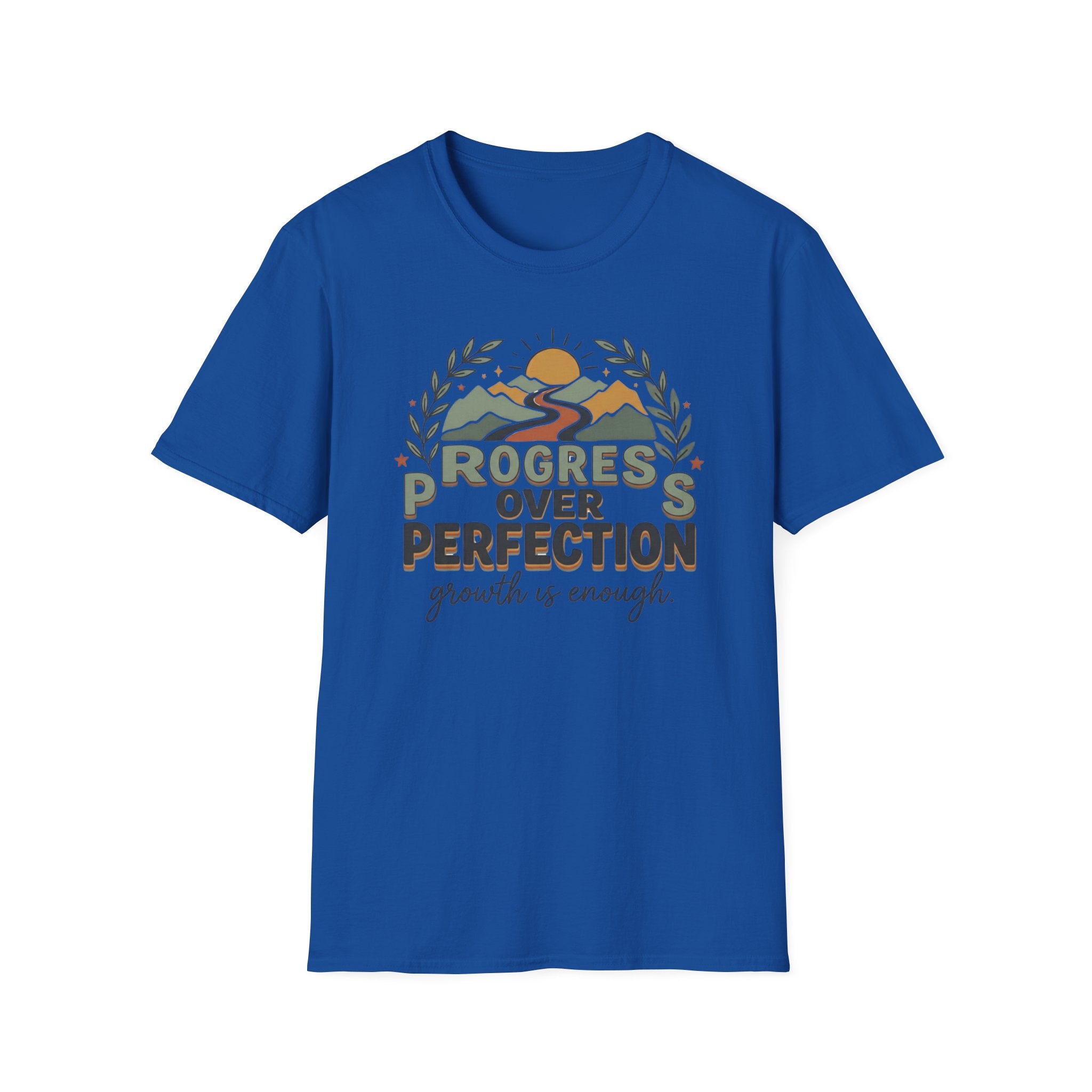 Progress Over Perfection T-Shirt — Road Mountain & Sun (31)