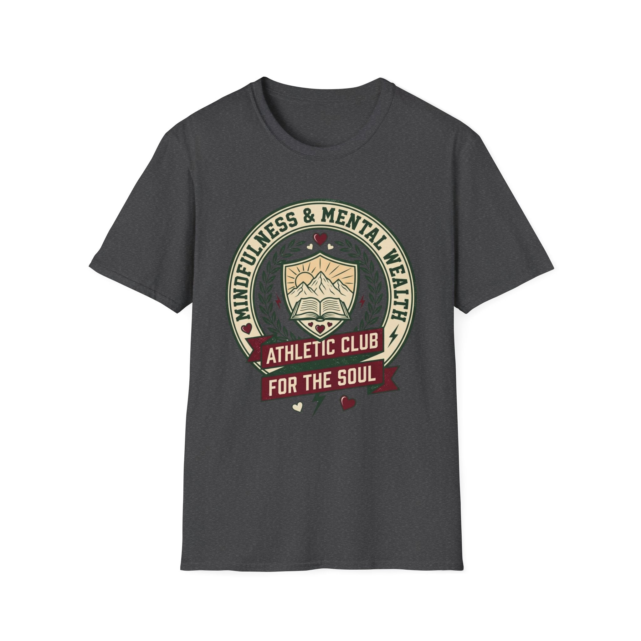 Mindfulness Mental Wealth T-Shirt — Crest Heart Sun Mountain Book (9)