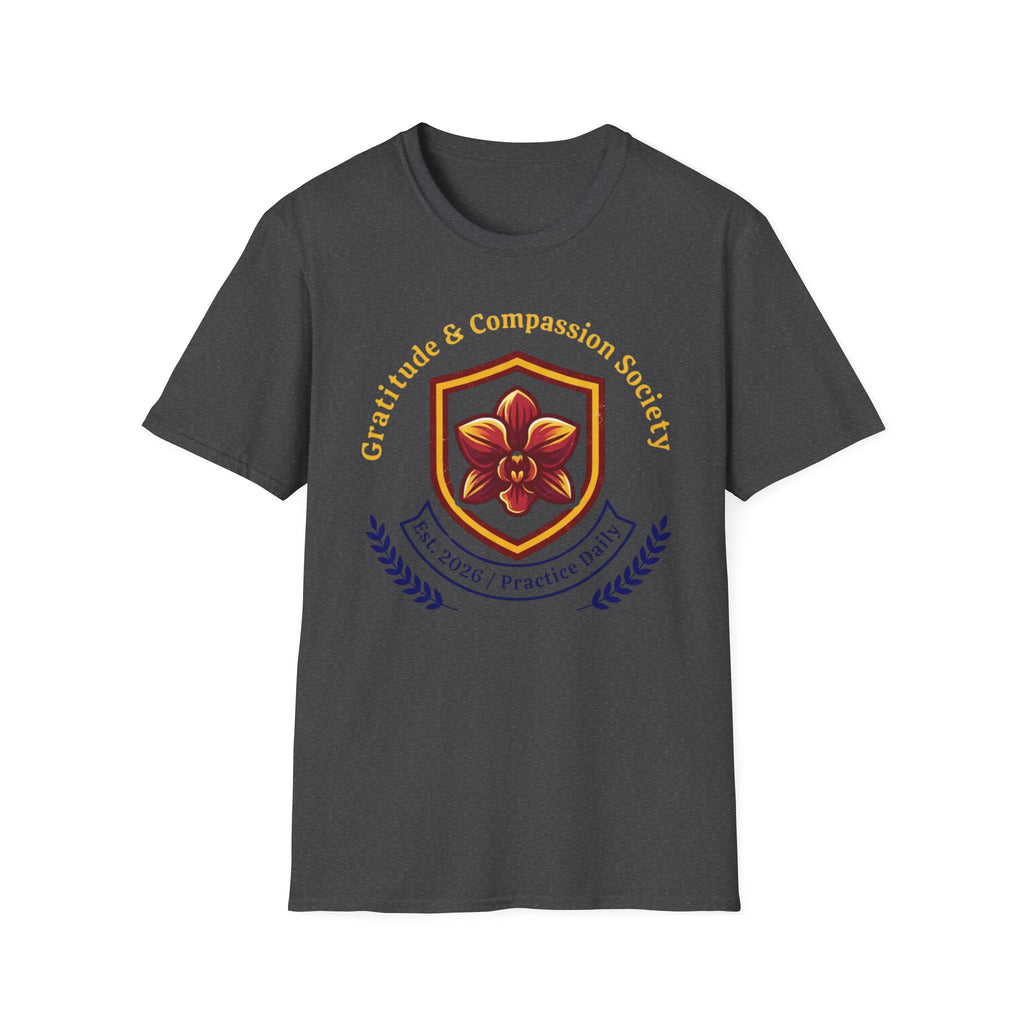 Gratitude & Compassion Society T-Shirt — Crest & Orchid (15)