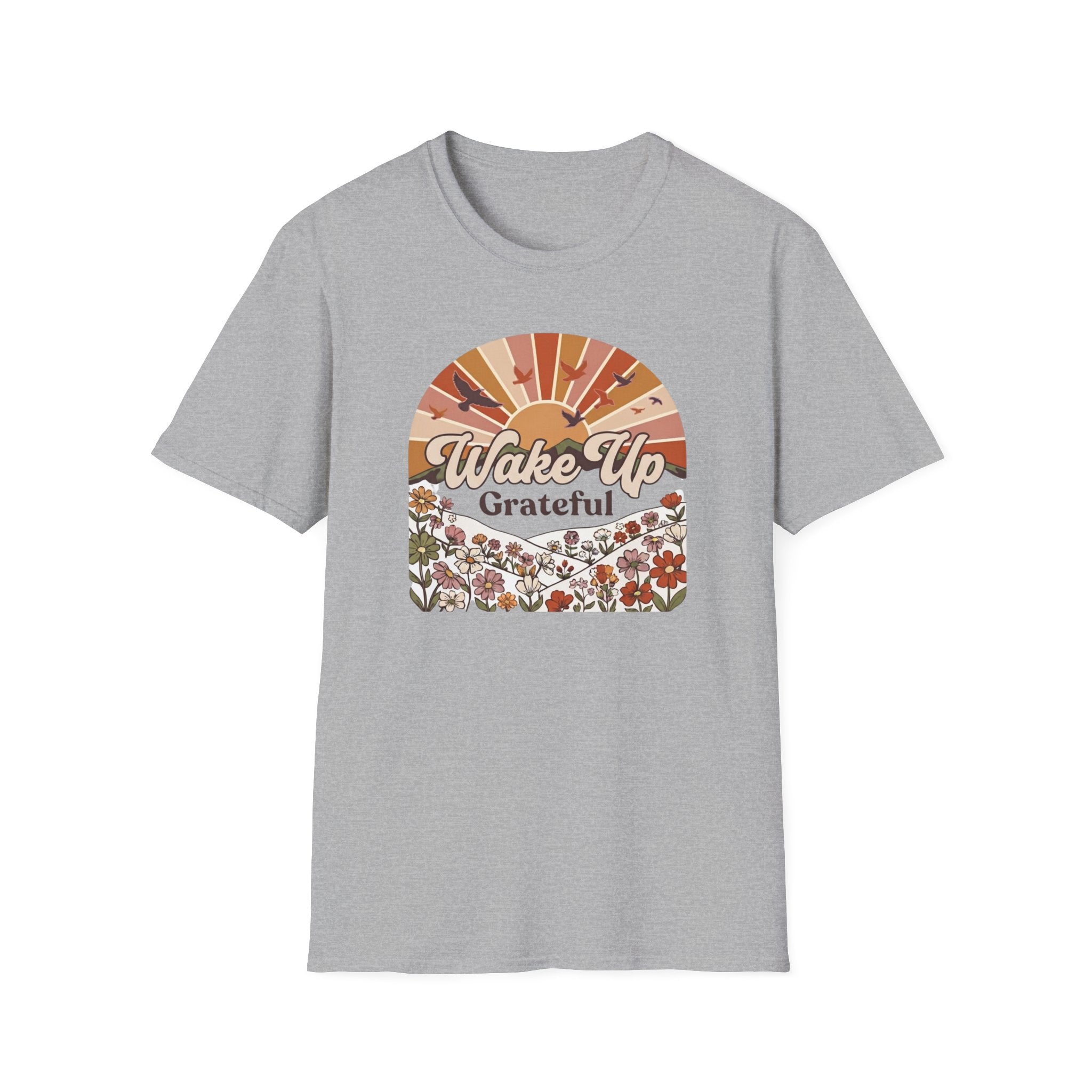 Wake Up Grateful T-Shirt — Birds Sun Flower (83)