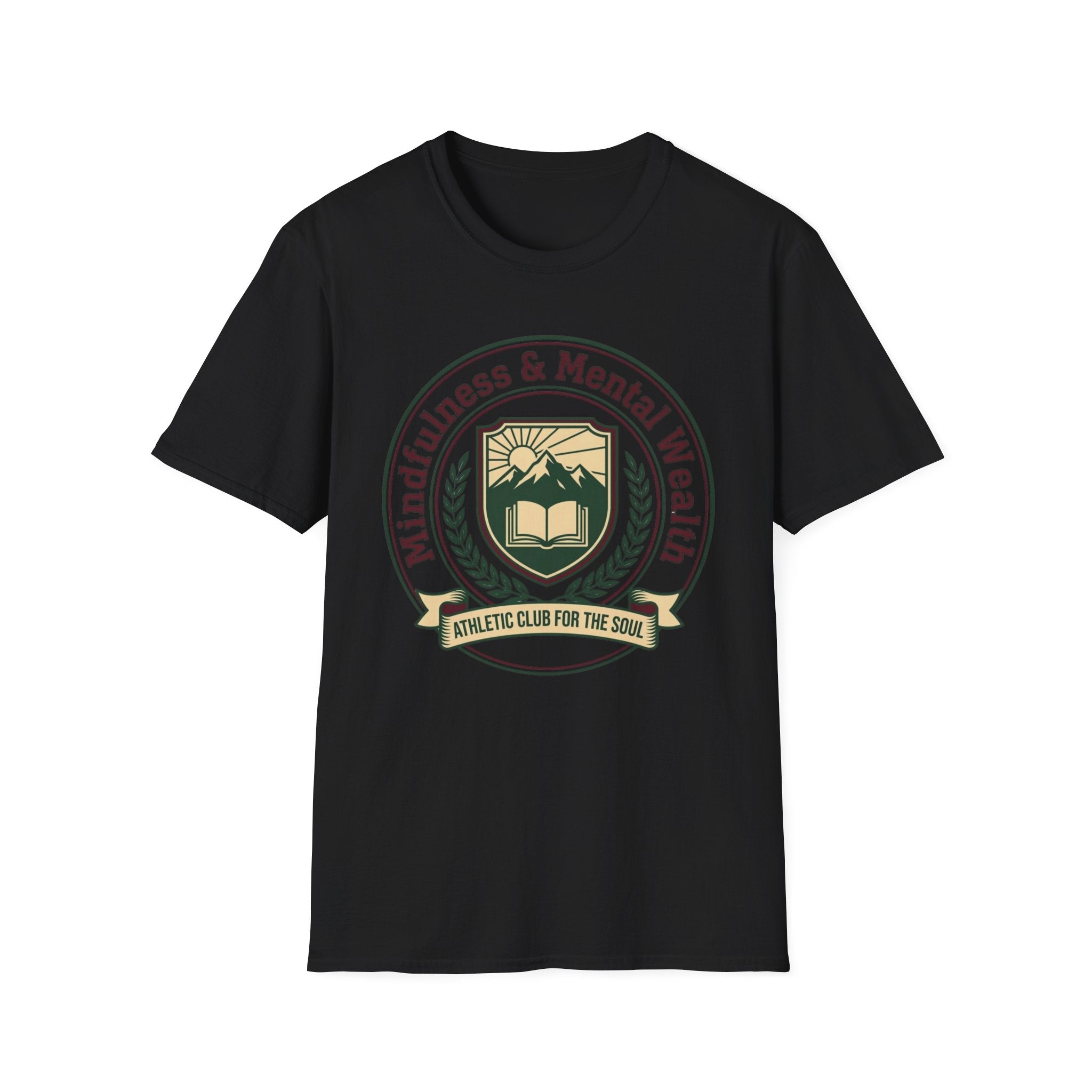 Mindfulness Mental Wealth T-Shirt — Crest Sun Mountain & Book (8)