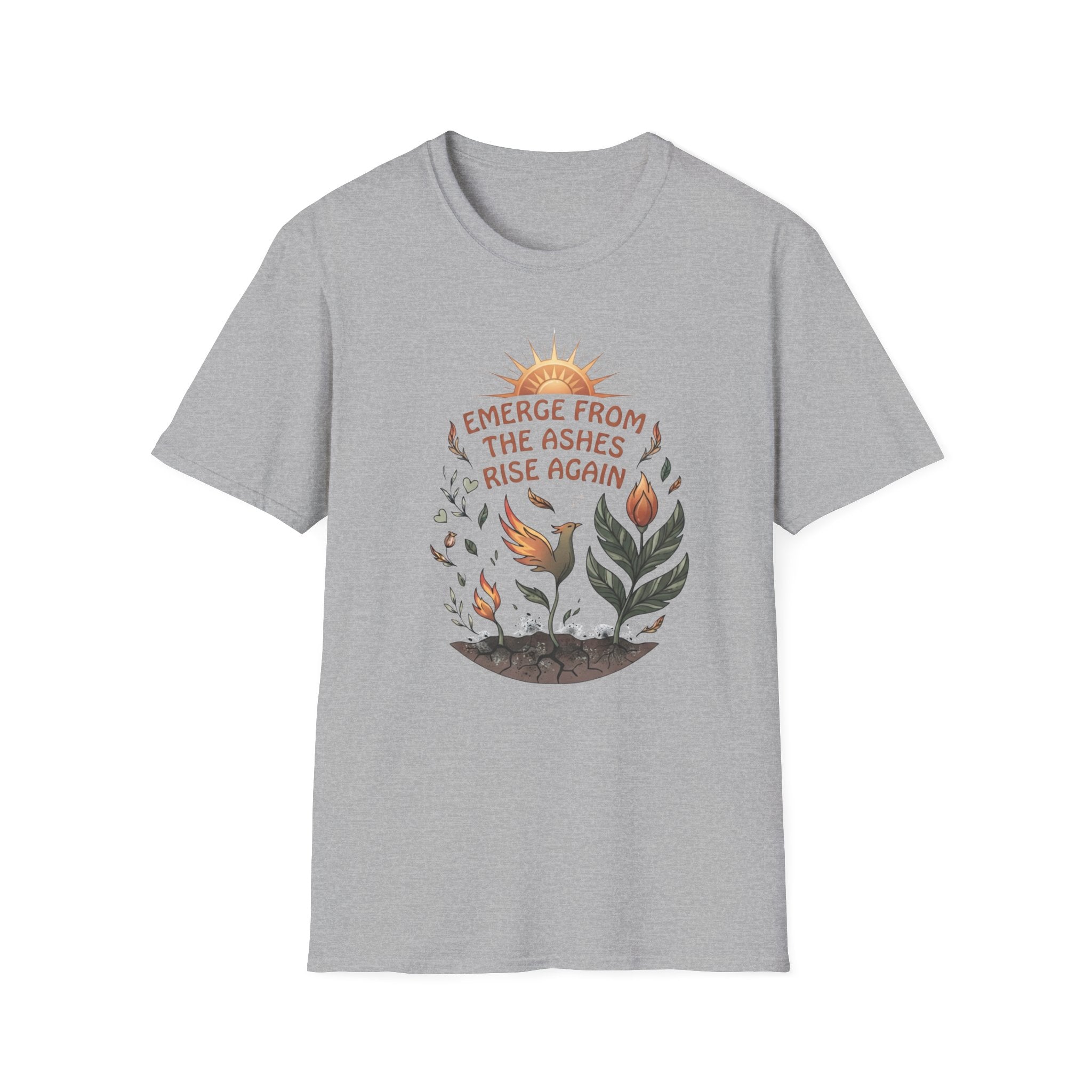 Emerge From The Ashes Rise Again T-Shirt — Sun & Phoenix (63)