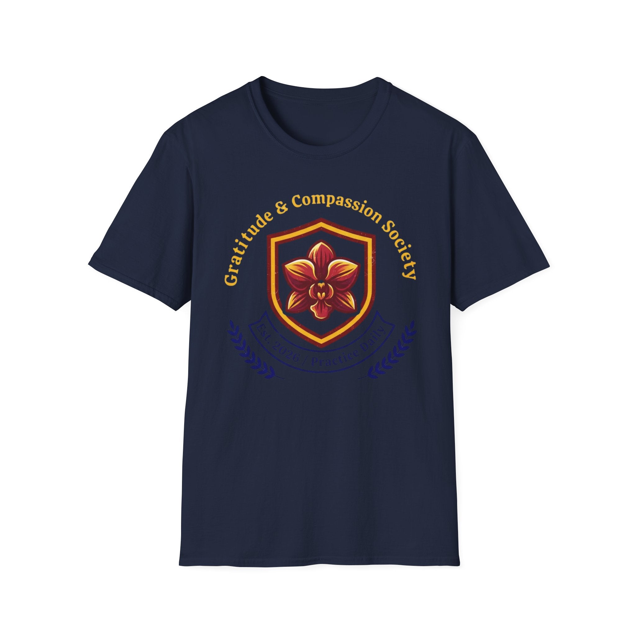Gratitude & Compassion Society T-Shirt — Crest & Orchid (15)