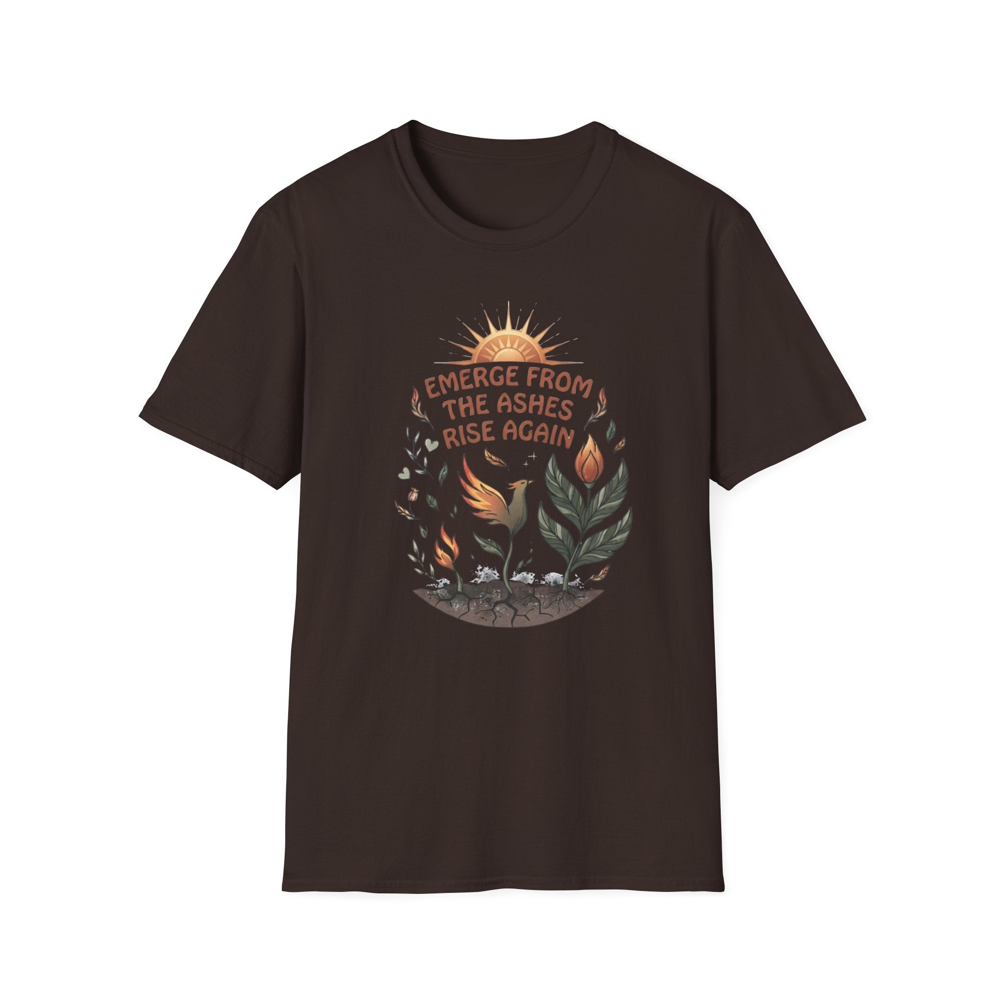Emerge From The Ashes Rise Again T-Shirt — Sun & Phoenix (63)