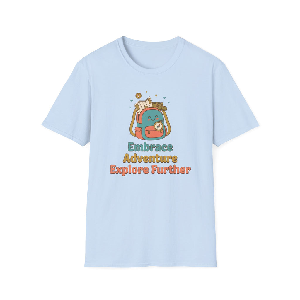 Embrace Adventure Explore Further T-Shirt — Compass Backpack (89)