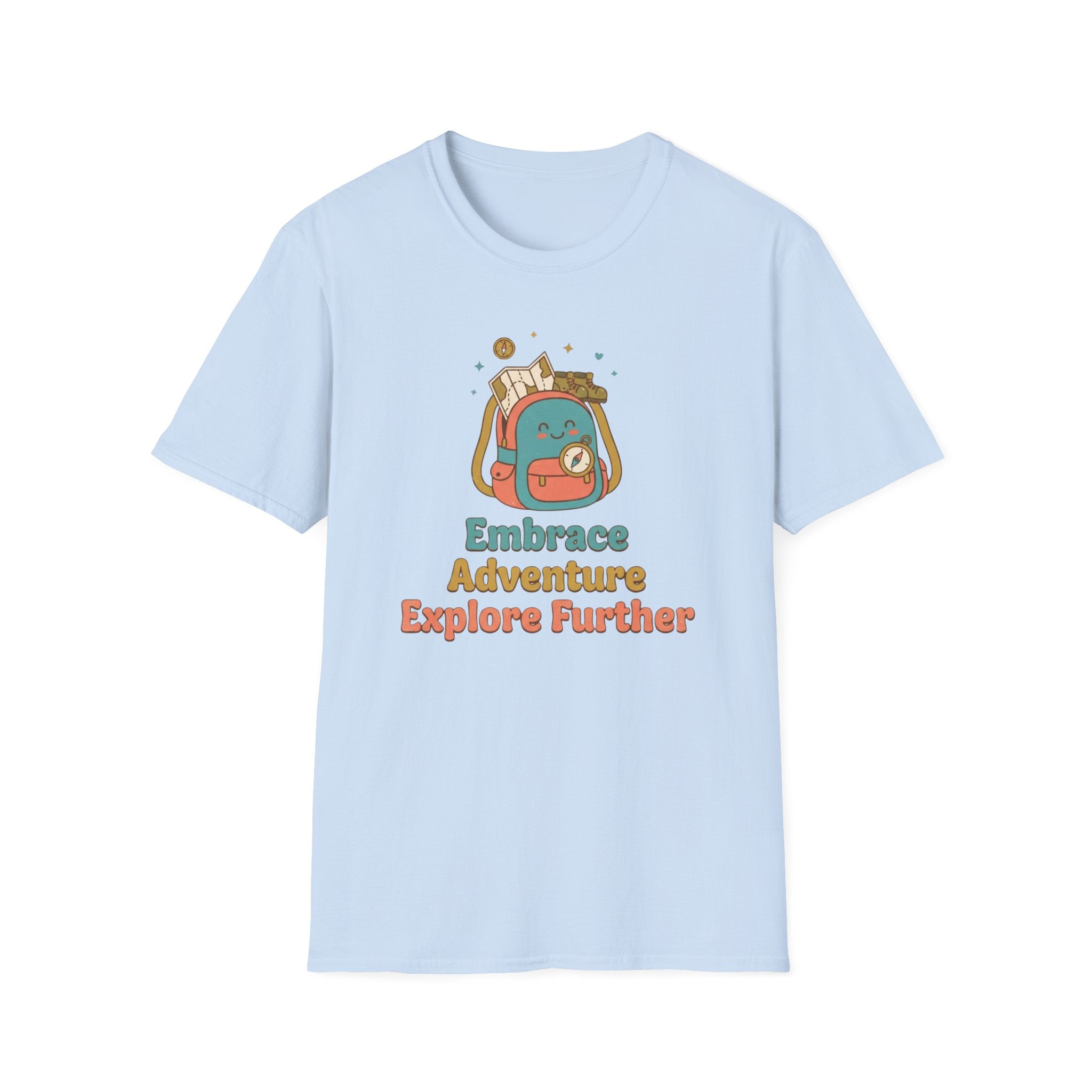 Embrace Adventure Explore Further T-Shirt — Compass Backpack (89)