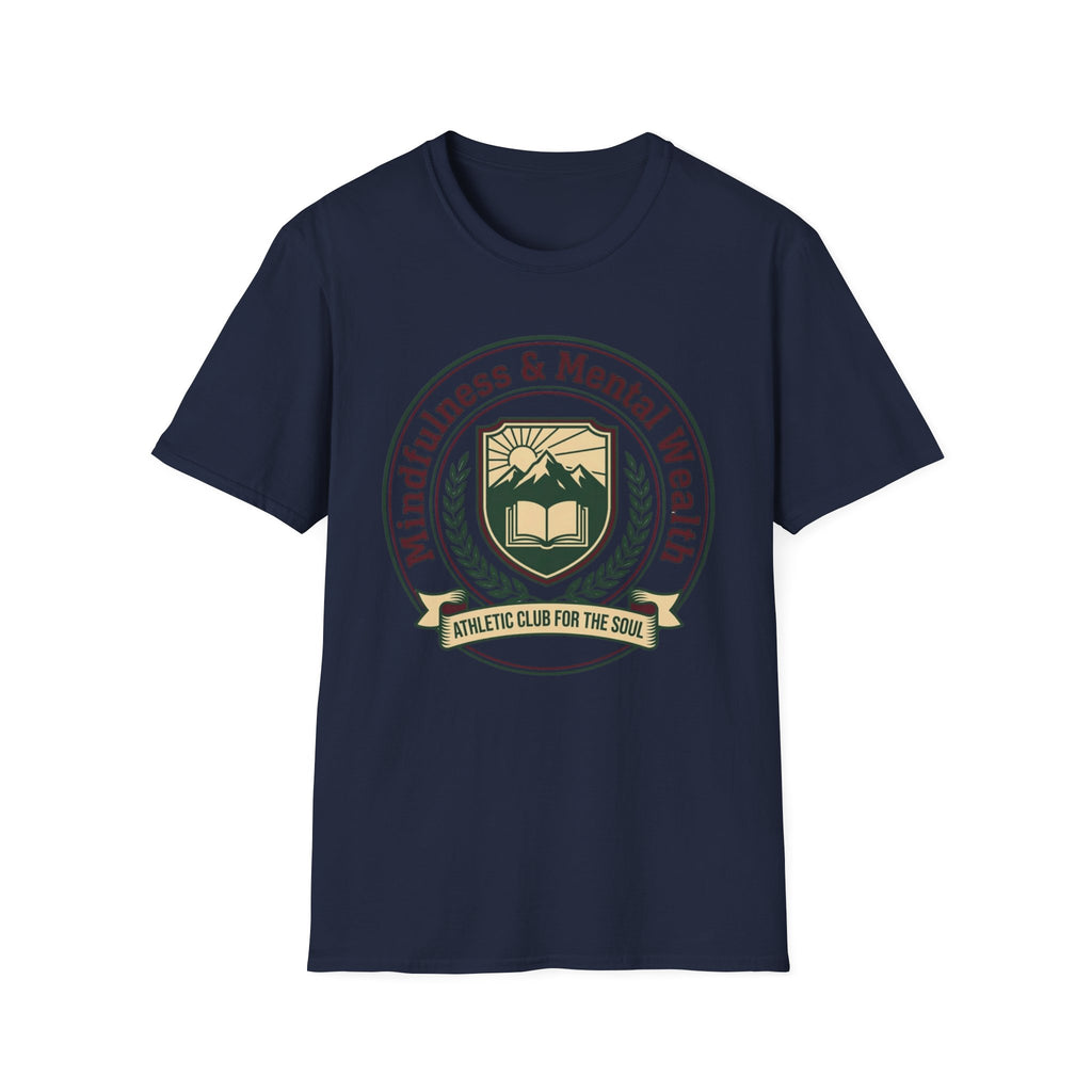 Mindfulness Mental Wealth T-Shirt — Crest Sun Mountain & Book (8)