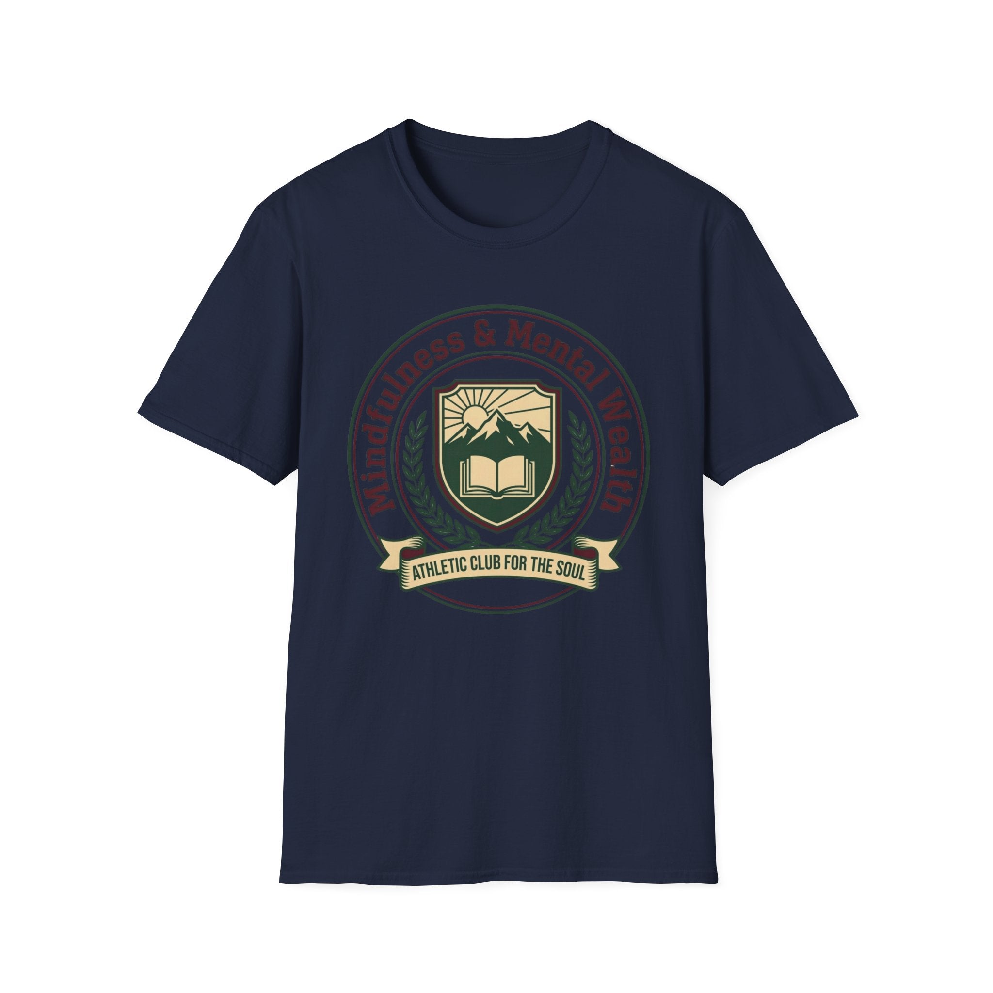 Mindfulness Mental Wealth T-Shirt — Crest Sun Mountain & Book (8)