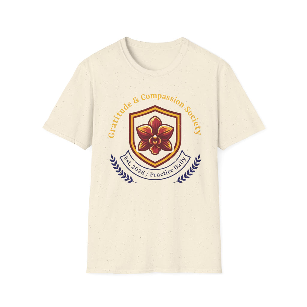 Gratitude & Compassion Society T-Shirt — Crest & Orchid (15)