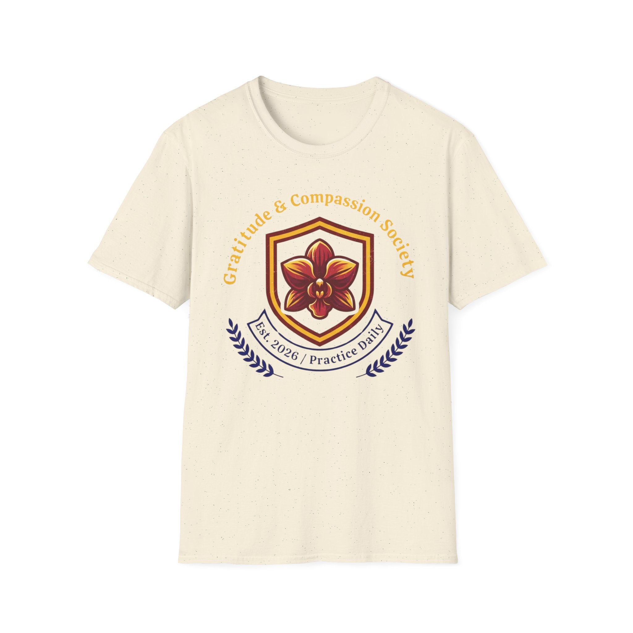 Gratitude & Compassion Society T-Shirt — Crest & Orchid (15)