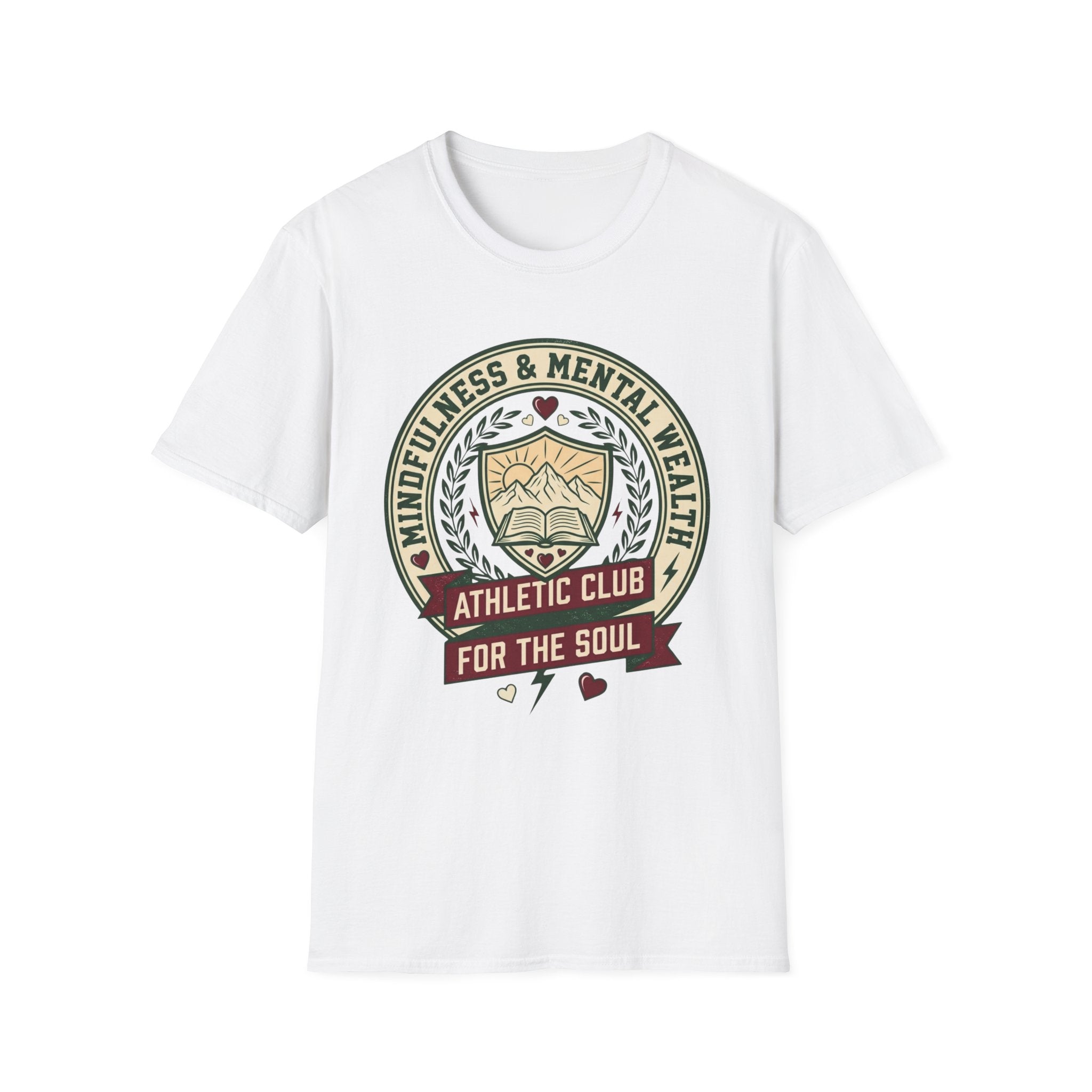 Mindfulness Mental Wealth T-Shirt — Crest Heart Sun Mountain Book (9)