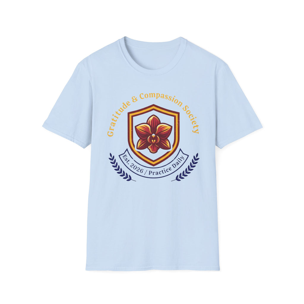 Gratitude & Compassion Society T-Shirt — Crest & Orchid (15)