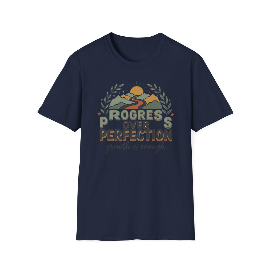 Progress Over Perfection T-Shirt — Road Mountain & Sun (31)
