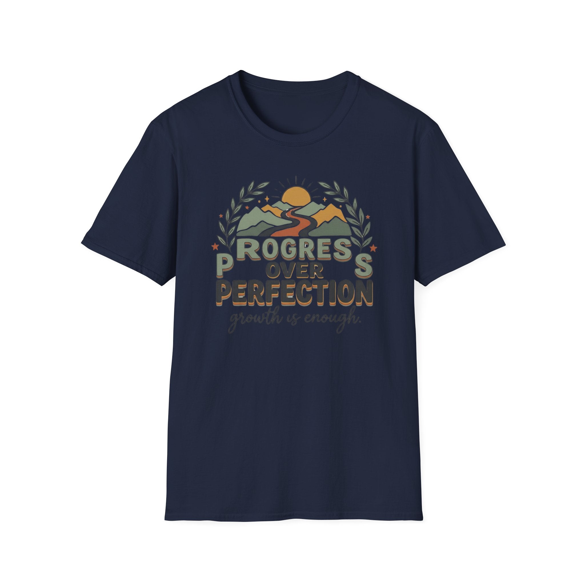 Progress Over Perfection T-Shirt — Road Mountain & Sun (31)