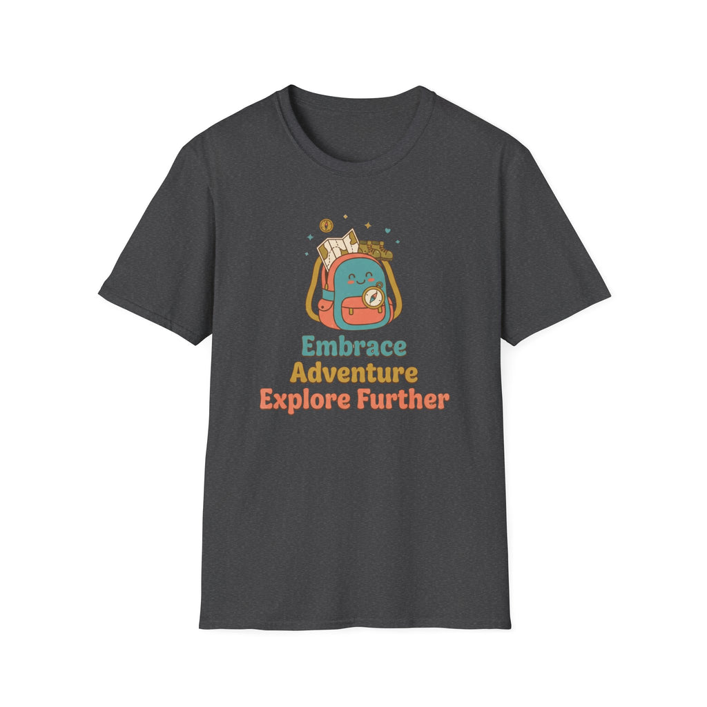 Embrace Adventure Explore Further T-Shirt — Compass Backpack (89)