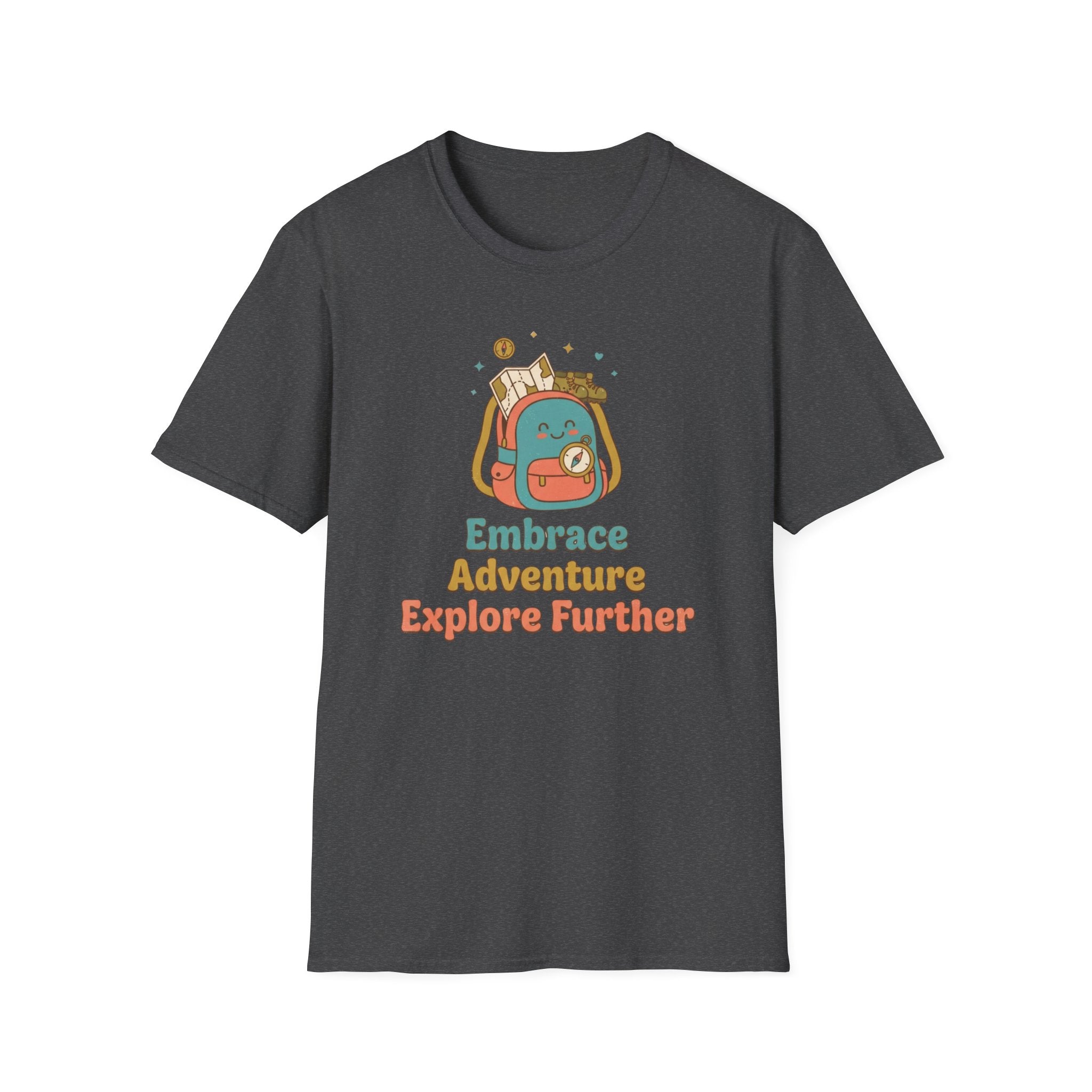Embrace Adventure Explore Further T-Shirt — Compass Backpack (89)