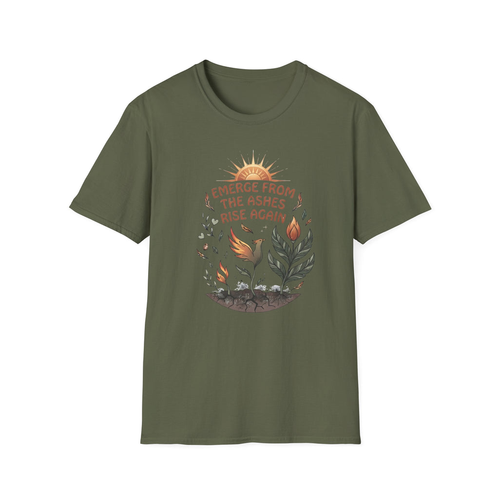 Emerge From The Ashes Rise Again T-Shirt — Sun & Phoenix (63)