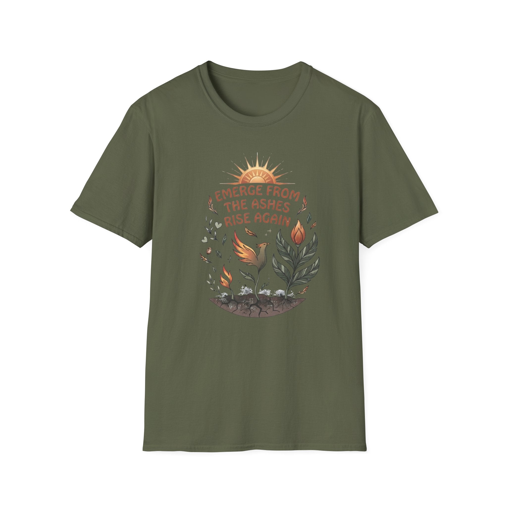 Emerge From The Ashes Rise Again T-Shirt — Sun & Phoenix (63)