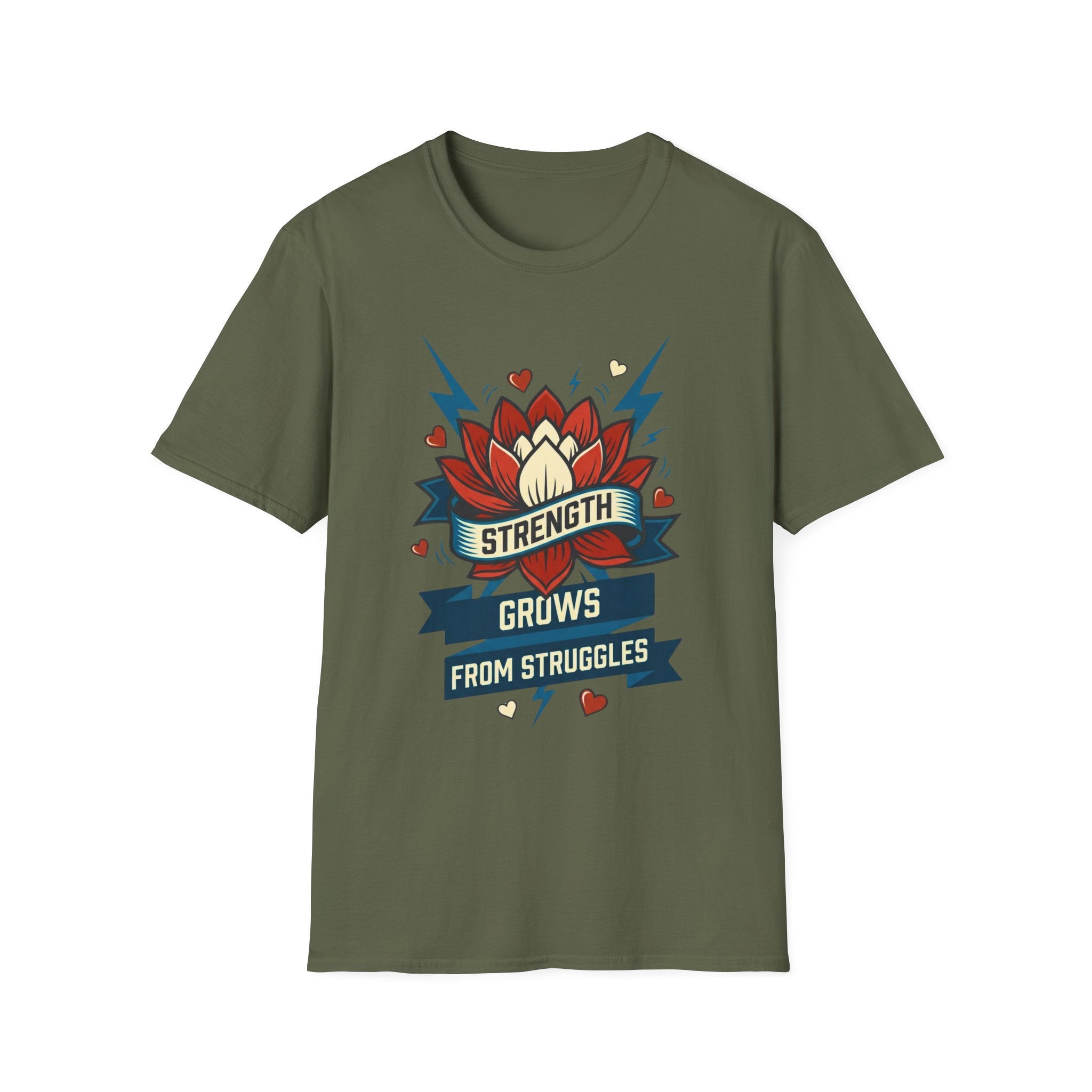Strength Grows From Struggles T-Shirt —Lightning Heart & Flower (10)