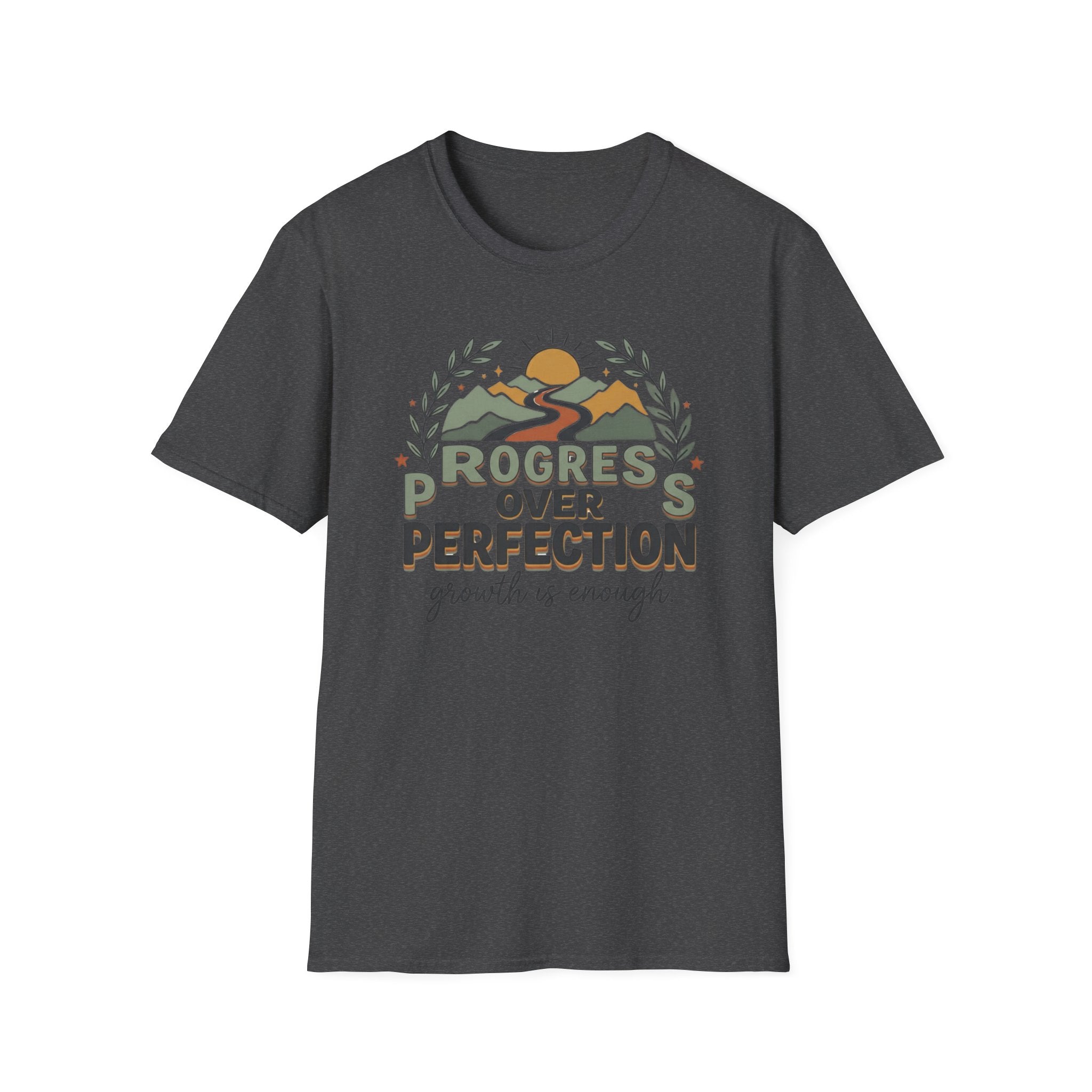 Progress Over Perfection T-Shirt — Road Mountain & Sun (31)
