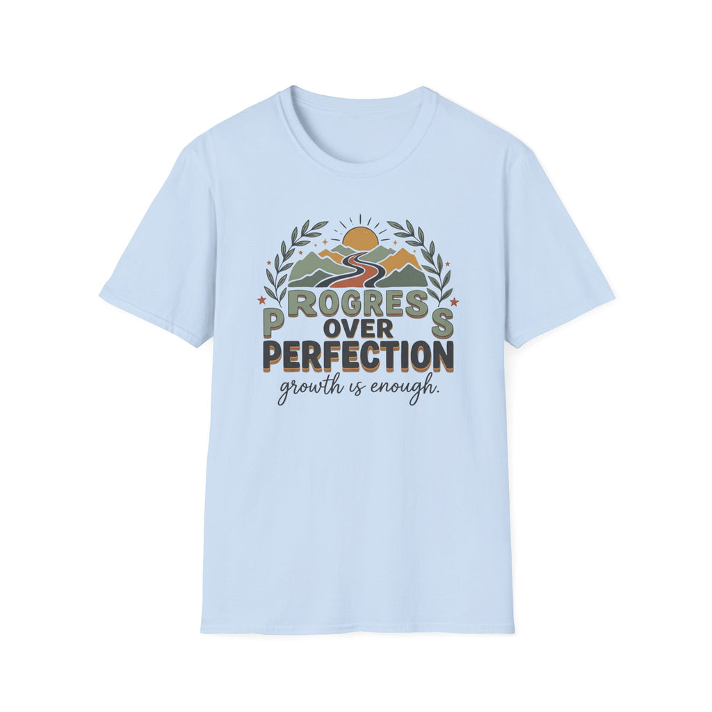 Progress Over Perfection T-Shirt — Road Mountain & Sun (31)