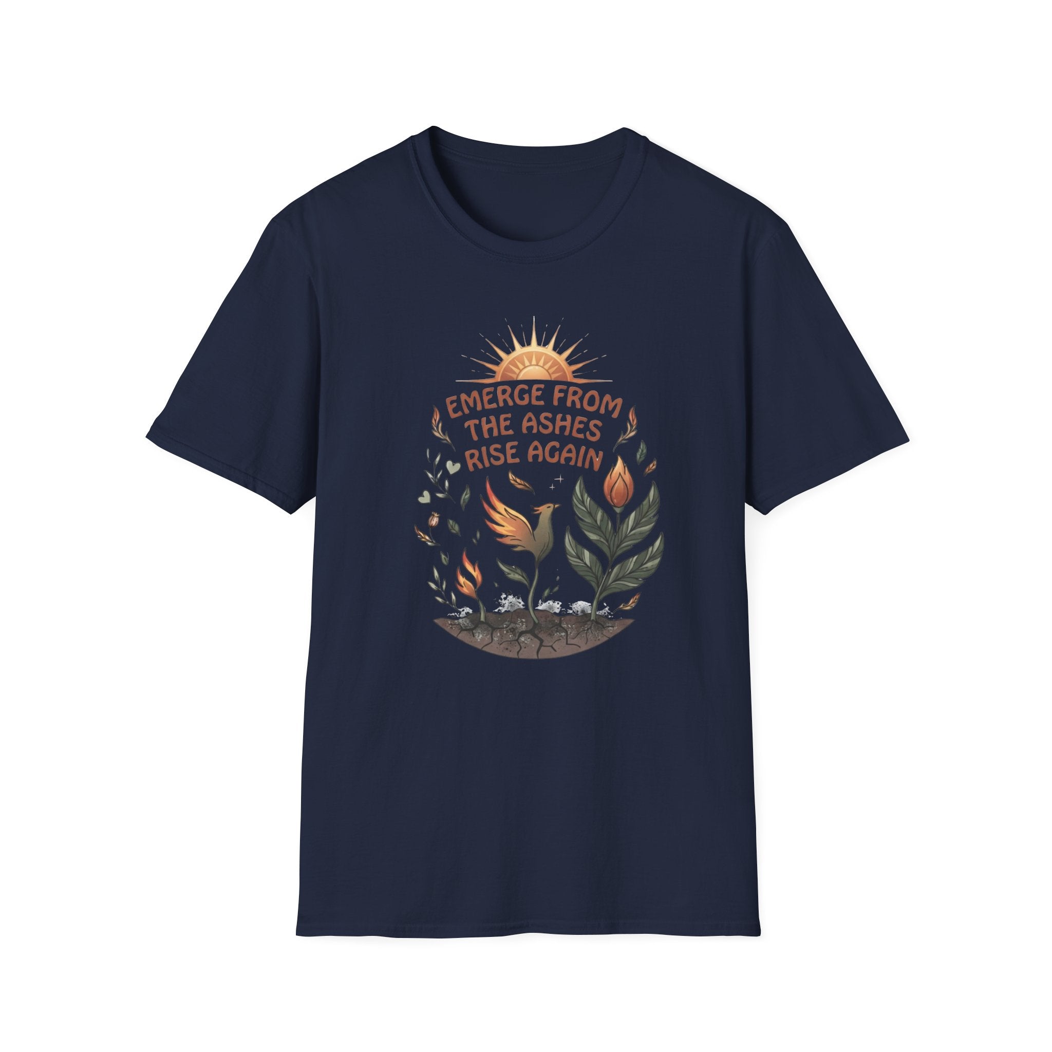 Emerge From The Ashes Rise Again T-Shirt — Sun & Phoenix (63)