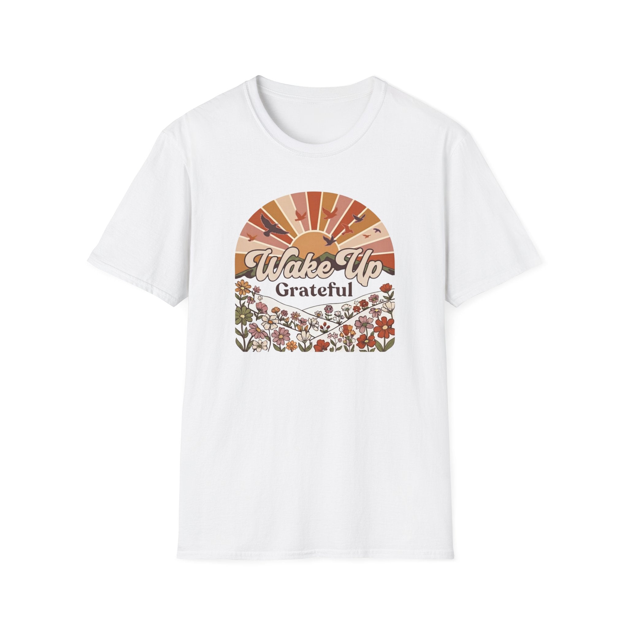 Wake Up Grateful T-Shirt — Birds Sun Flower (83)