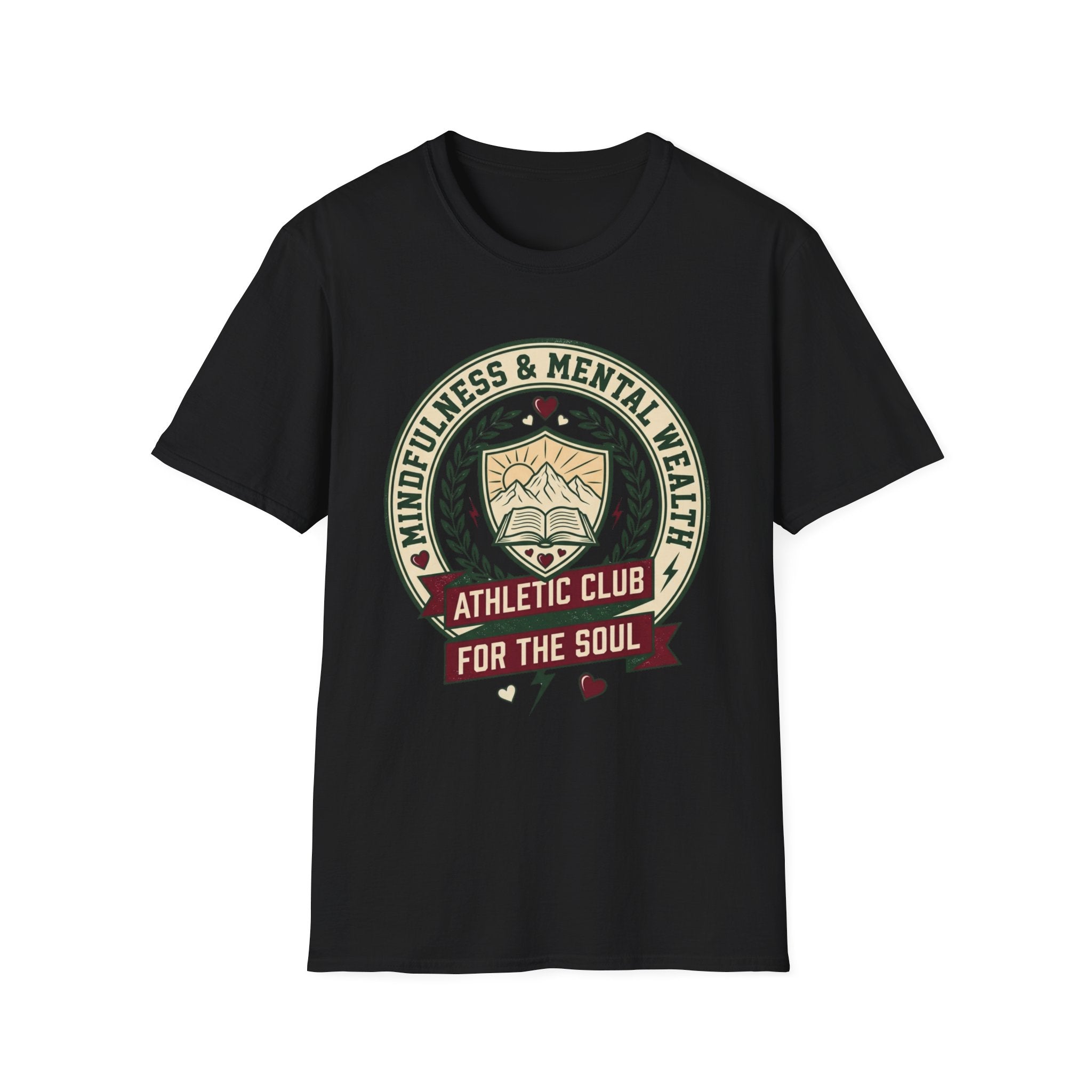 Mindfulness Mental Wealth T-Shirt — Crest Heart Sun Mountain Book (9)