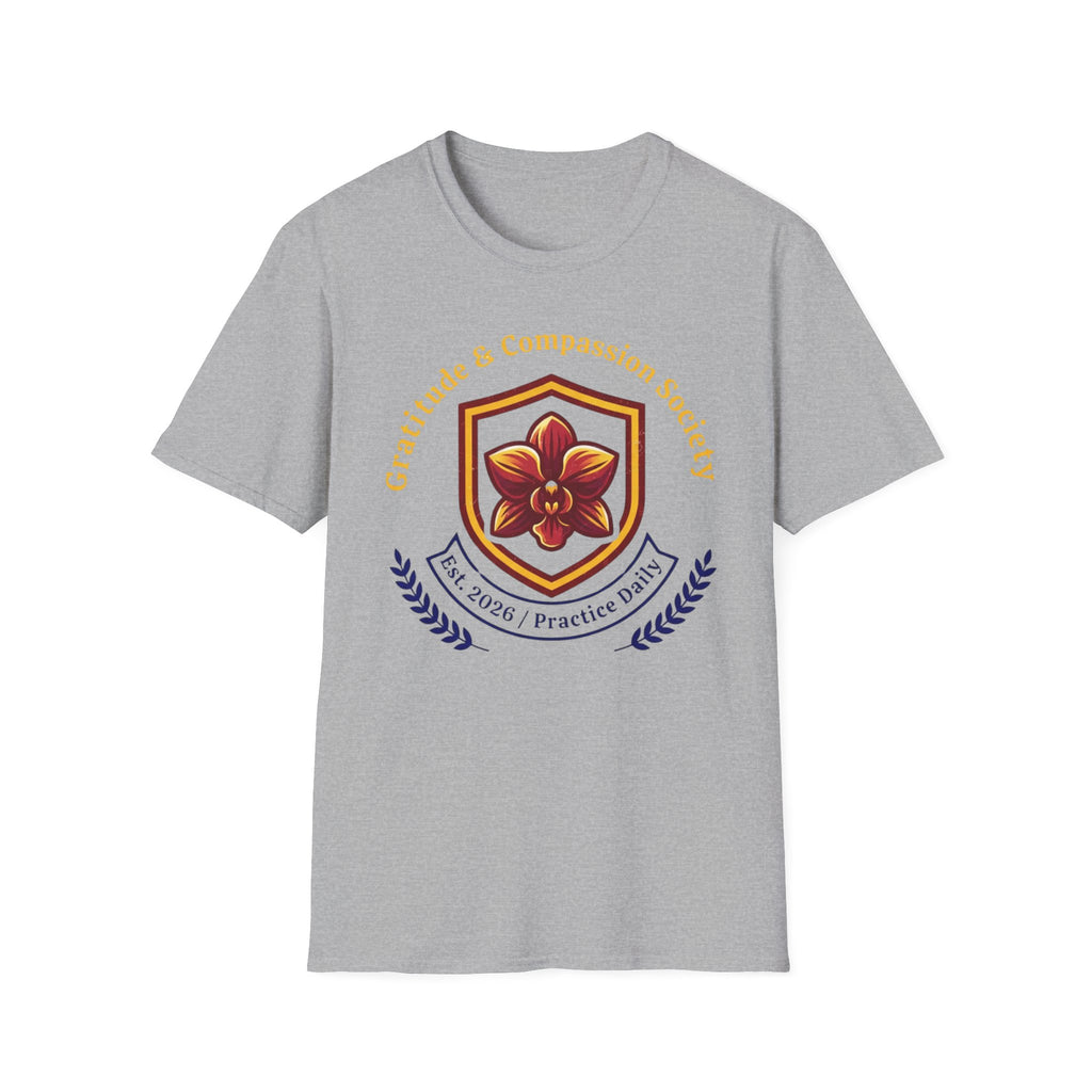 Gratitude & Compassion Society T-Shirt — Crest & Orchid (15)