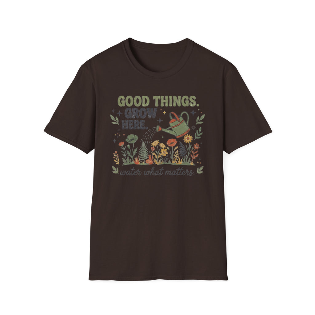 Good Things Grow Here T-Shirt — Watering Can Flowers (36)