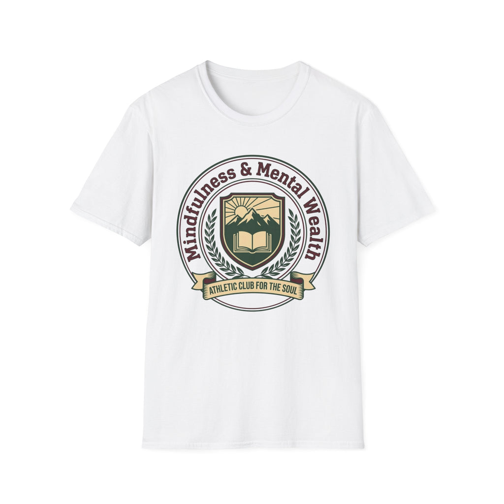 Mindfulness Mental Wealth T-Shirt — Crest Sun Mountain & Book (8)