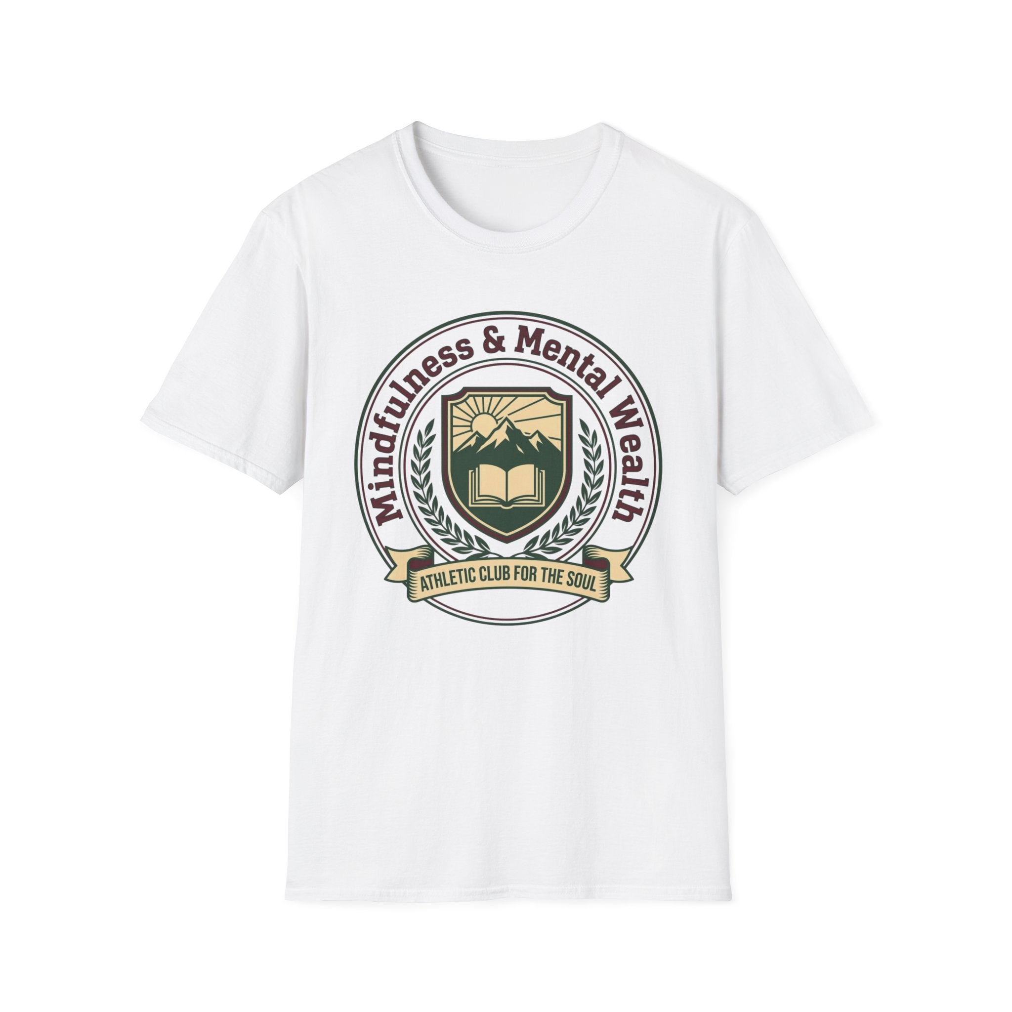 Mindfulness Mental Wealth T-Shirt — Crest Sun Mountain & Book (8)