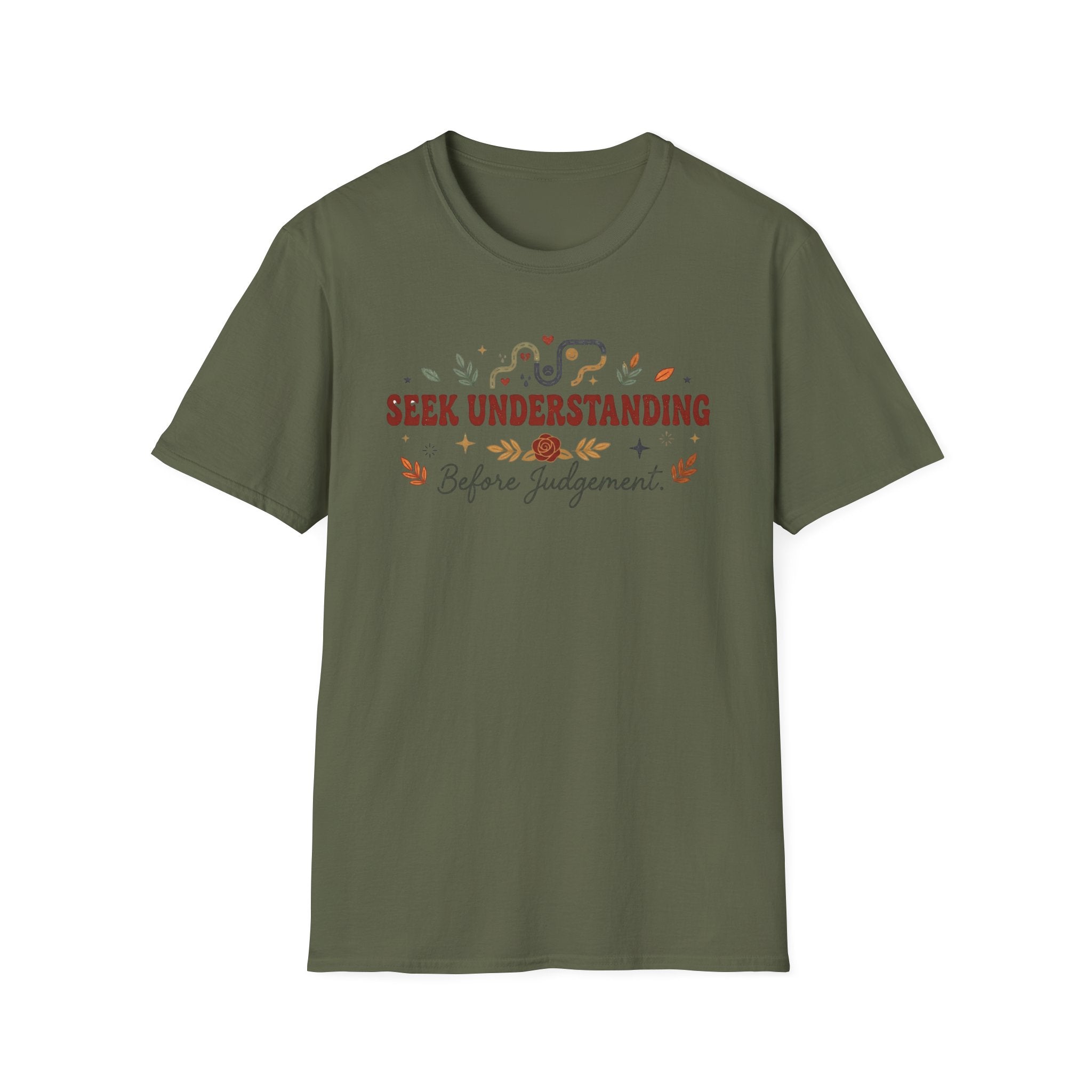 Seek Understanding Before Judgement T-Shirt — Leaves Heart (26)
