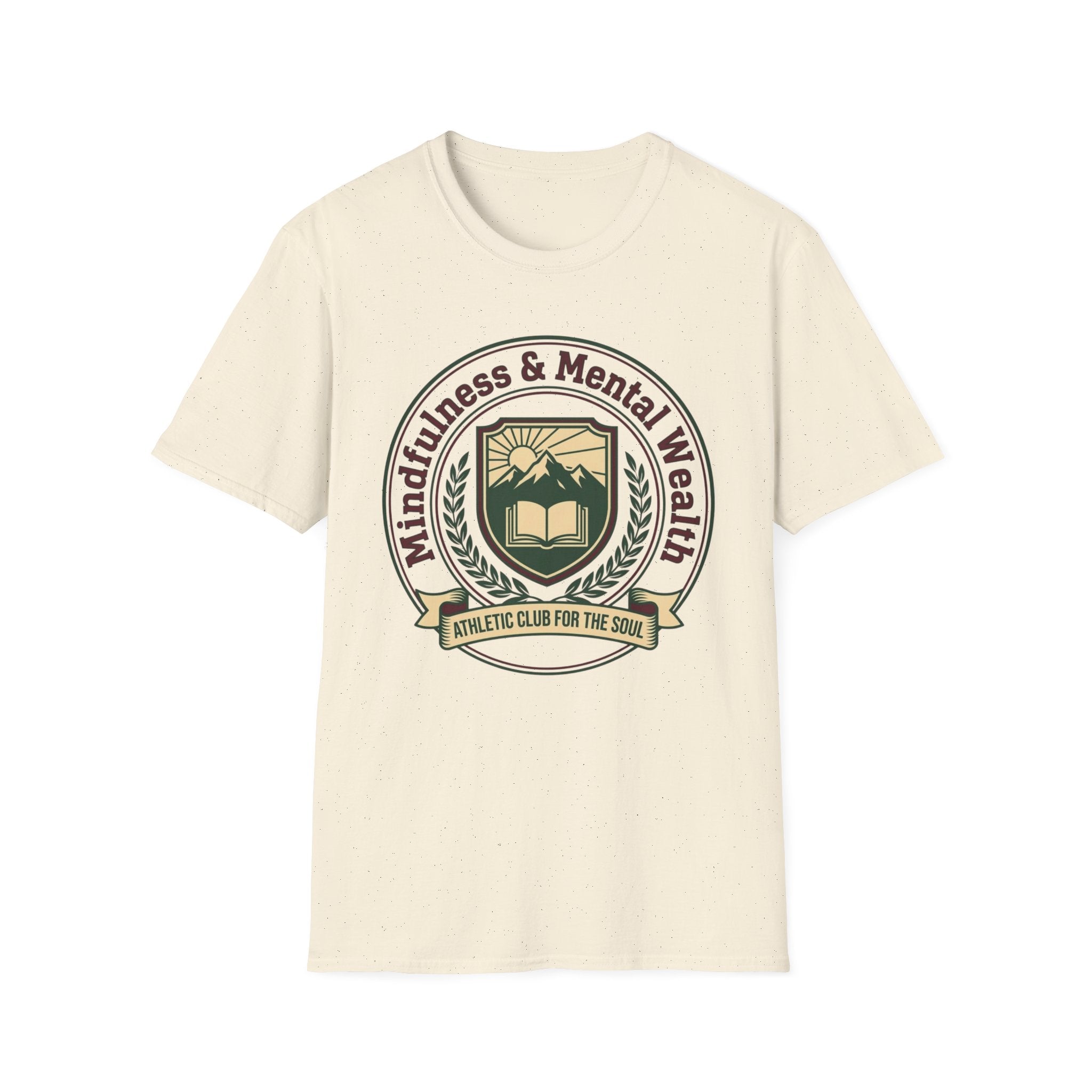 Mindfulness Mental Wealth T-Shirt — Crest Sun Mountain & Book (8)