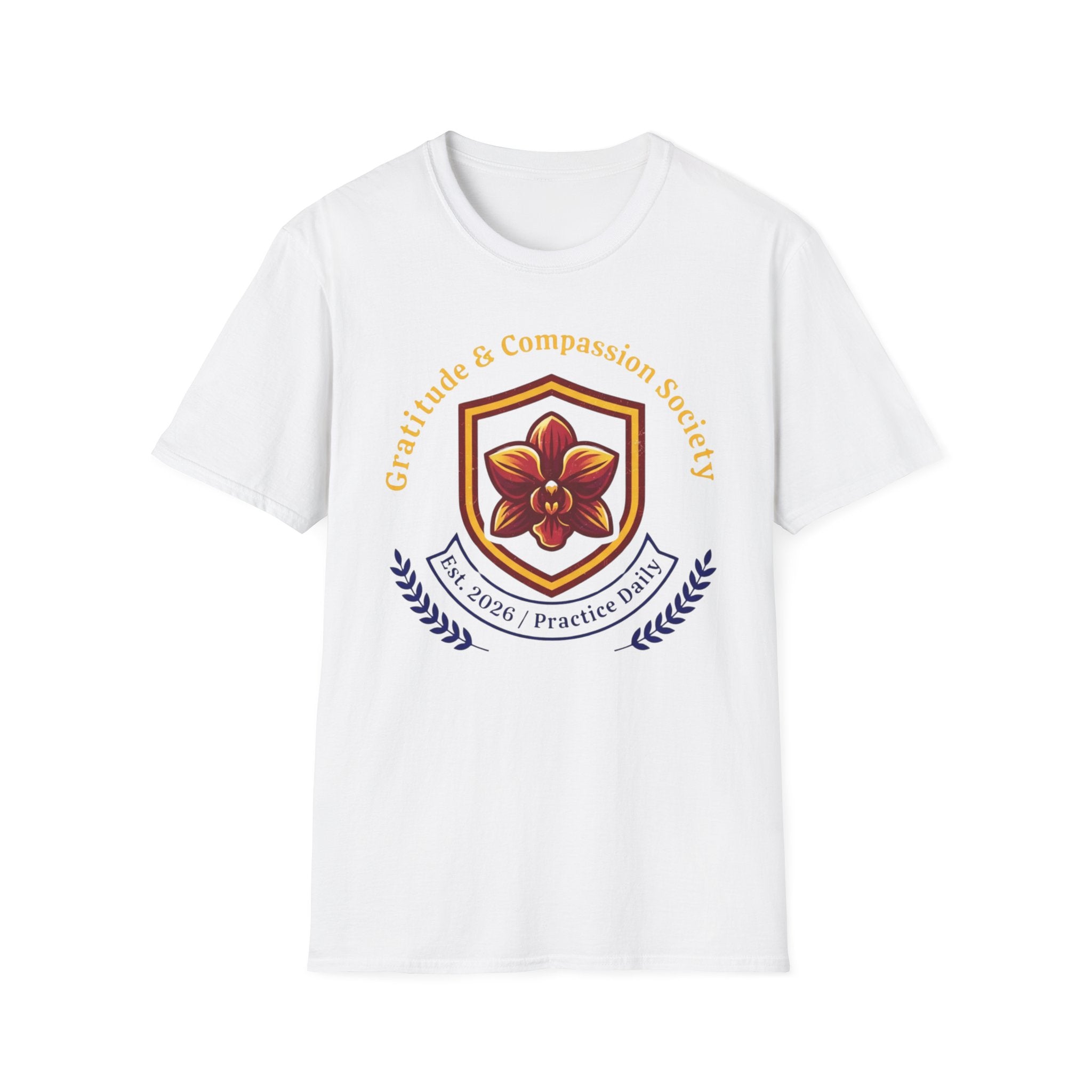 Gratitude & Compassion Society T-Shirt — Crest & Orchid (15)