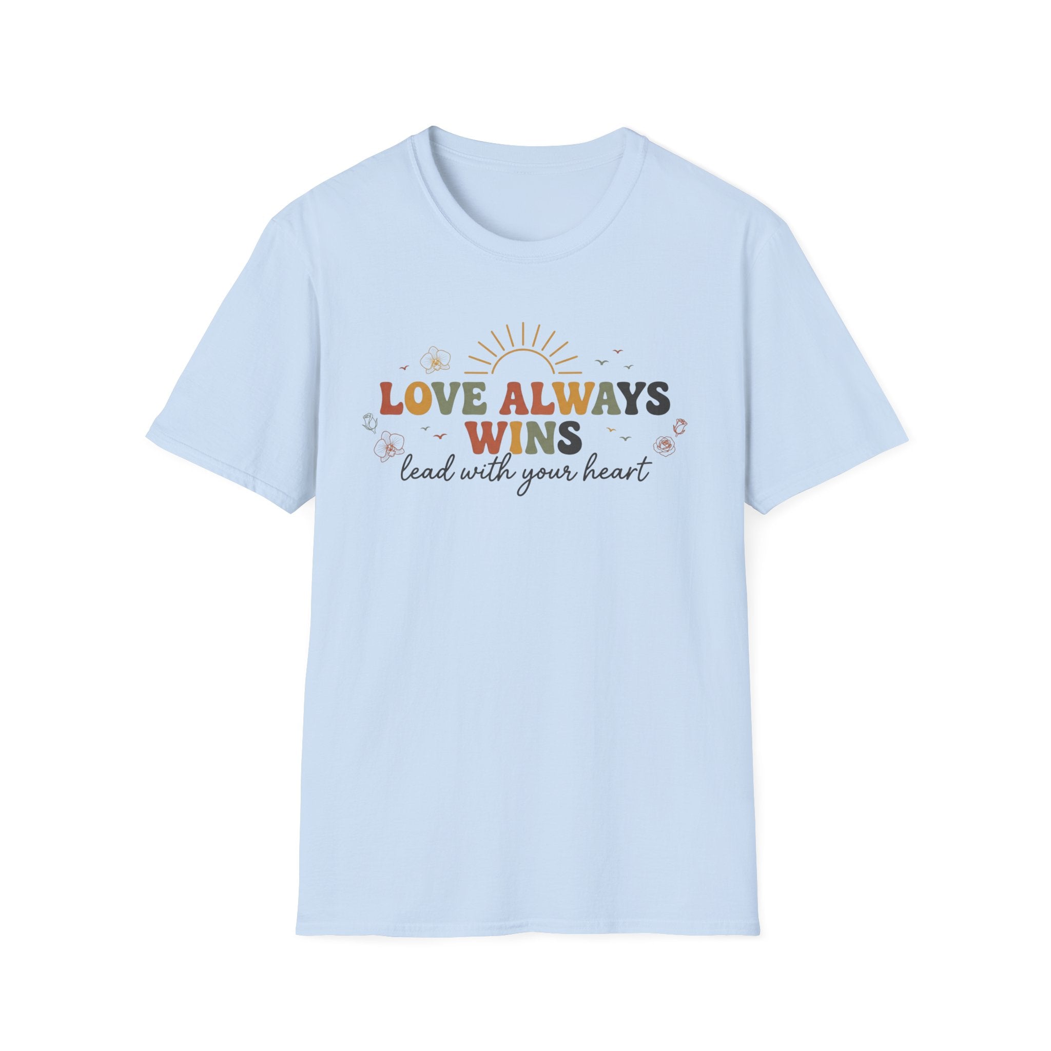 Love Always Wins T-Shirt — Birds Flowers & Sun (24)