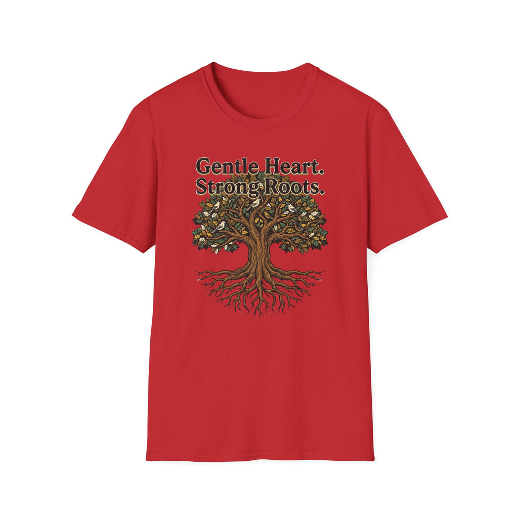 Gentle Hearts Strong Roots T-Shirt — Birds Tree Roots (95)