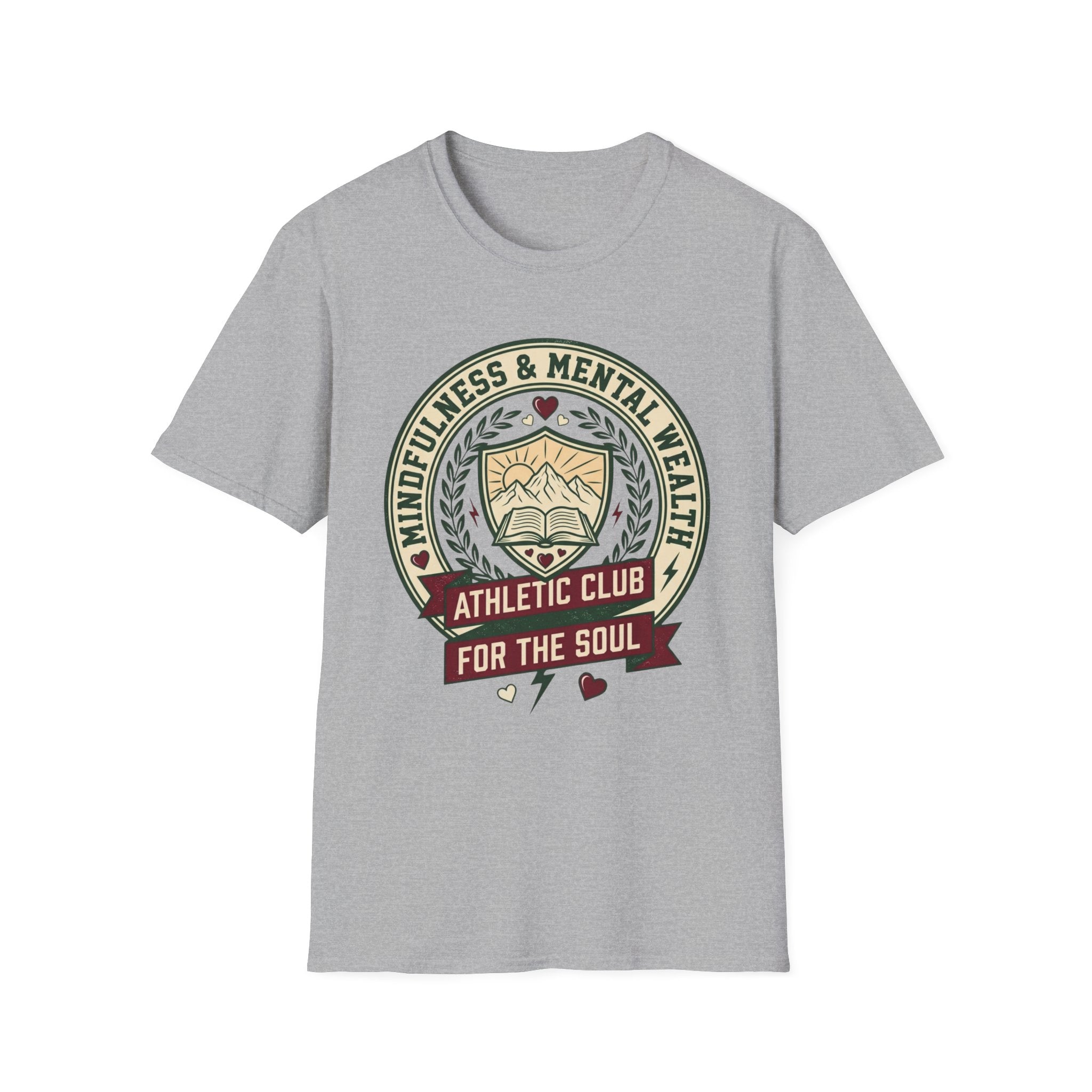 Mindfulness Mental Wealth T-Shirt — Crest Heart Sun Mountain Book (9)
