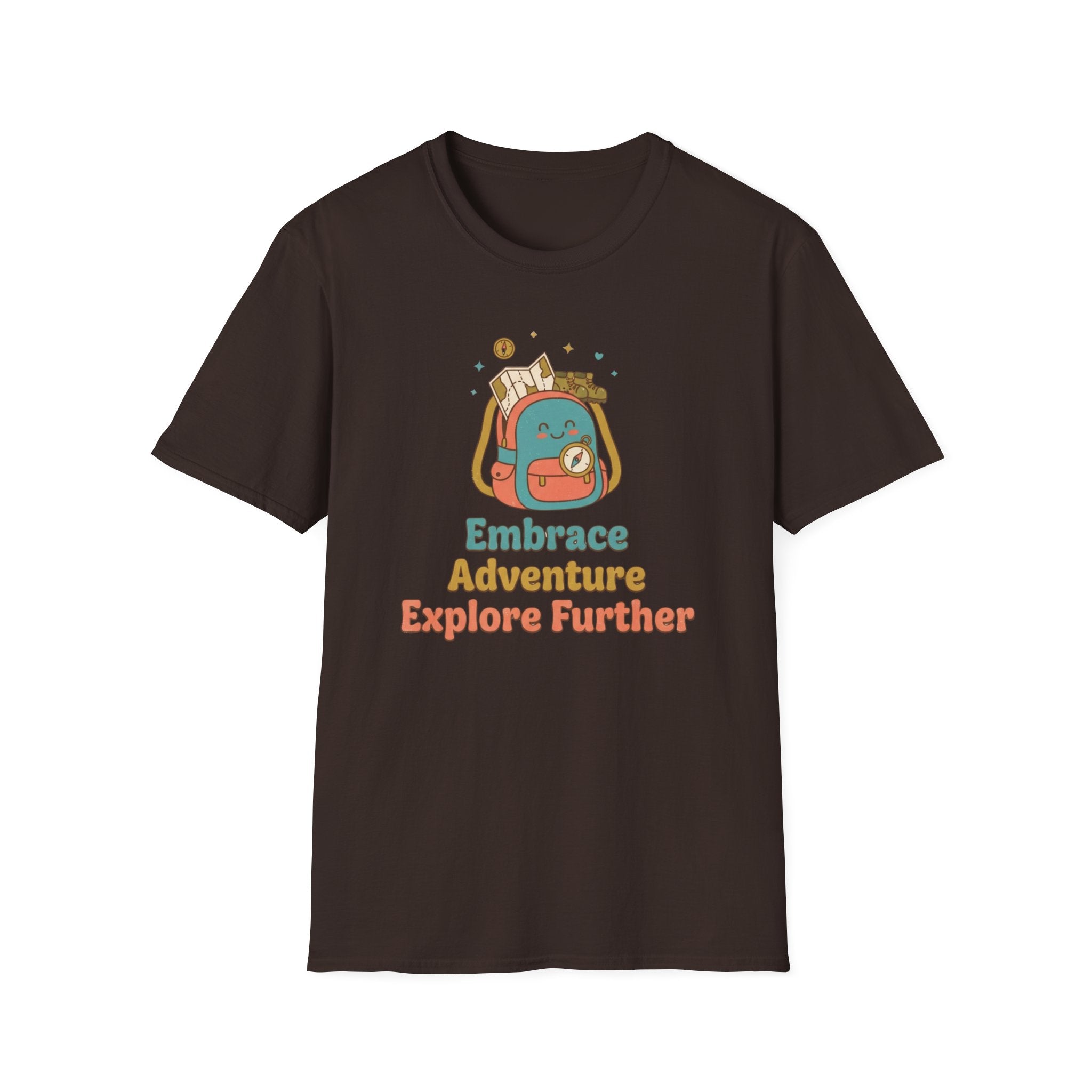 Embrace Adventure Explore Further T-Shirt — Compass Backpack (89)