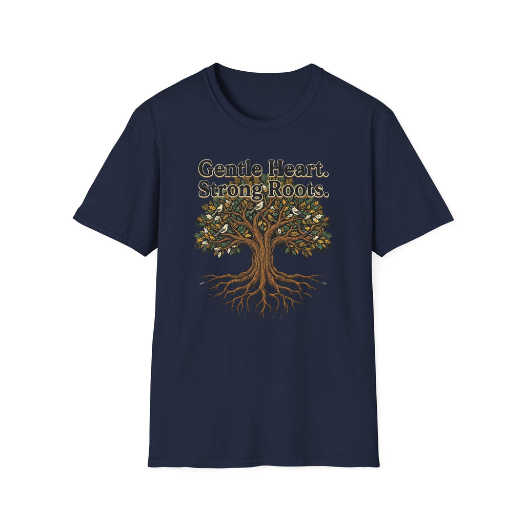 Gentle Hearts Strong Roots T-Shirt — Birds Tree Roots (95)