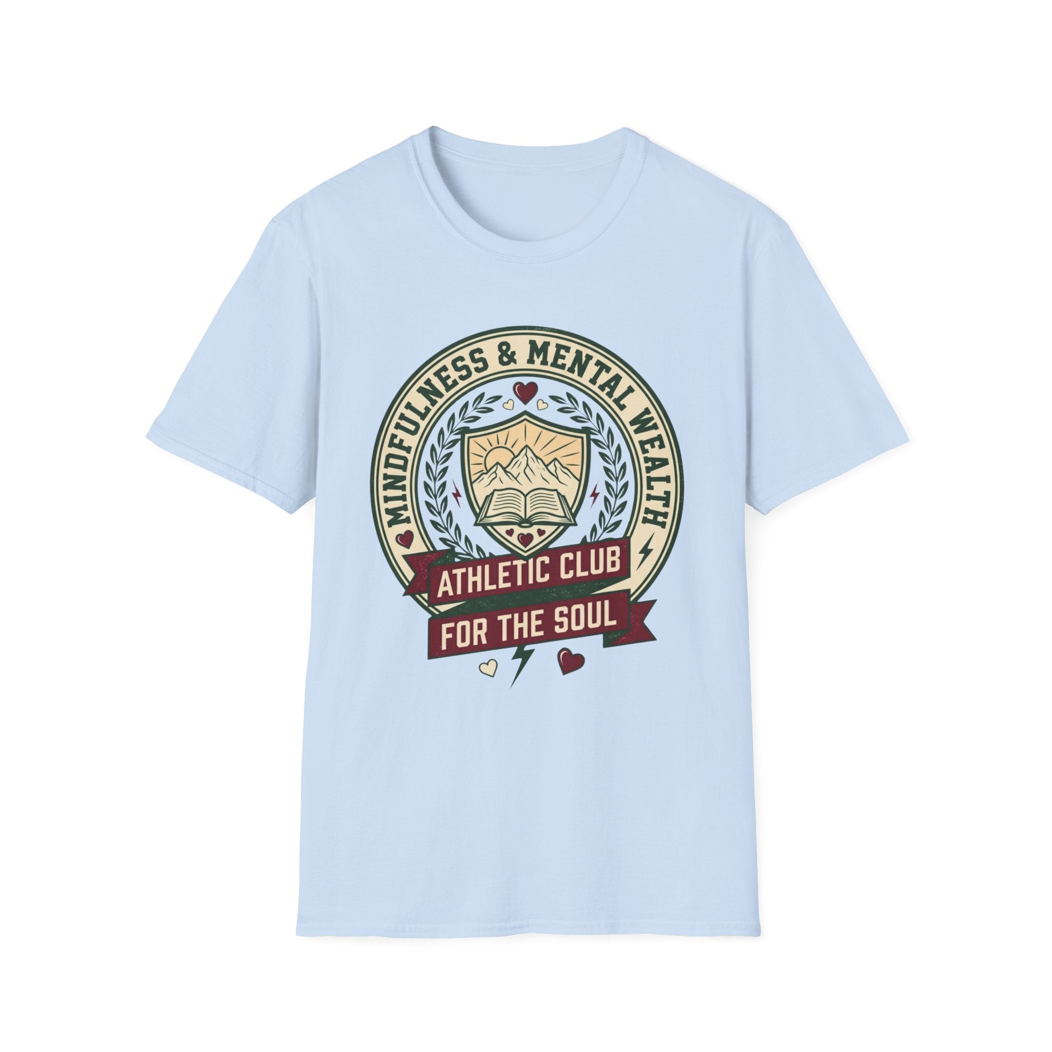 Mindfulness Mental Wealth T-Shirt — Crest Heart Sun Mountain Book (9)