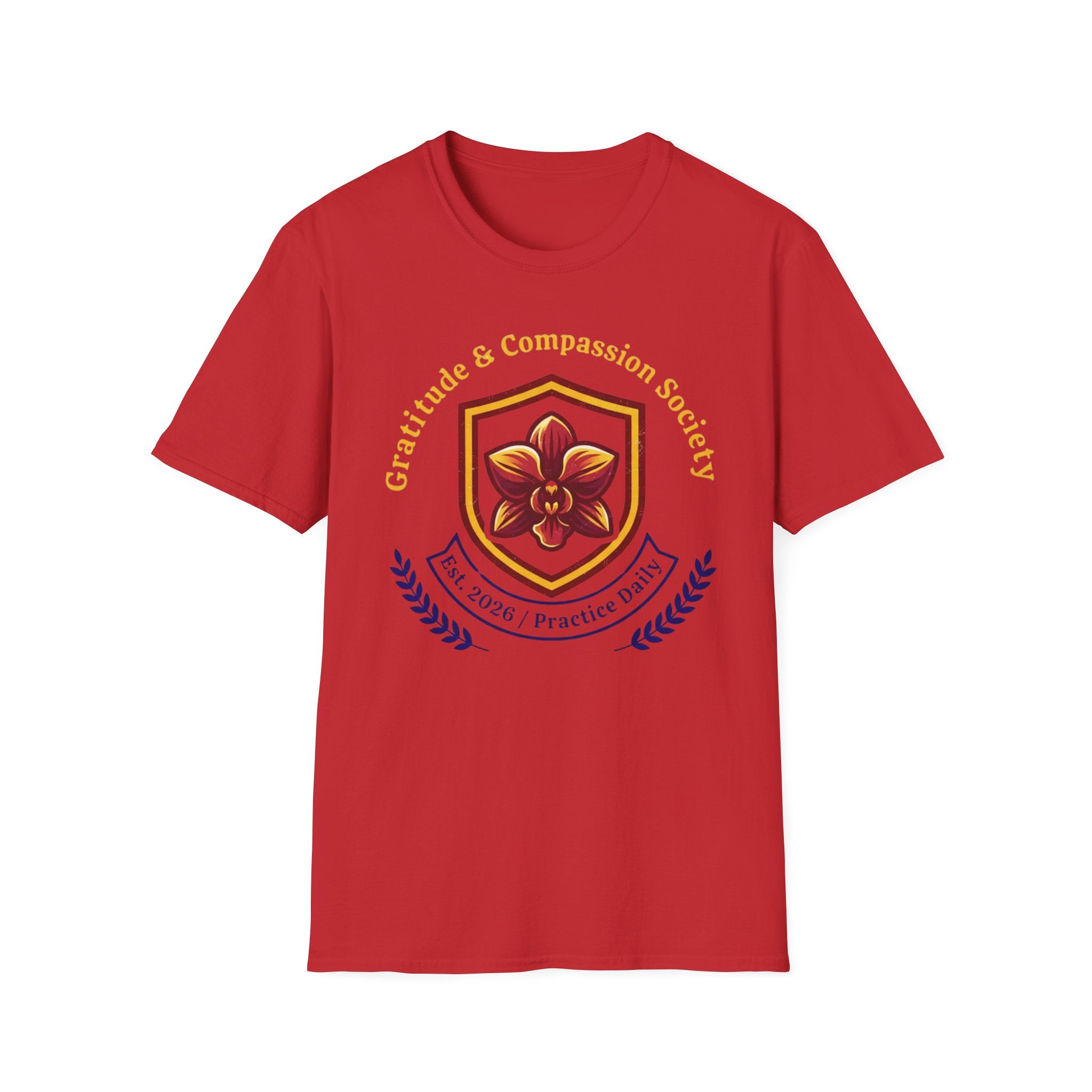 Gratitude & Compassion Society T-Shirt — Crest & Orchid (15)