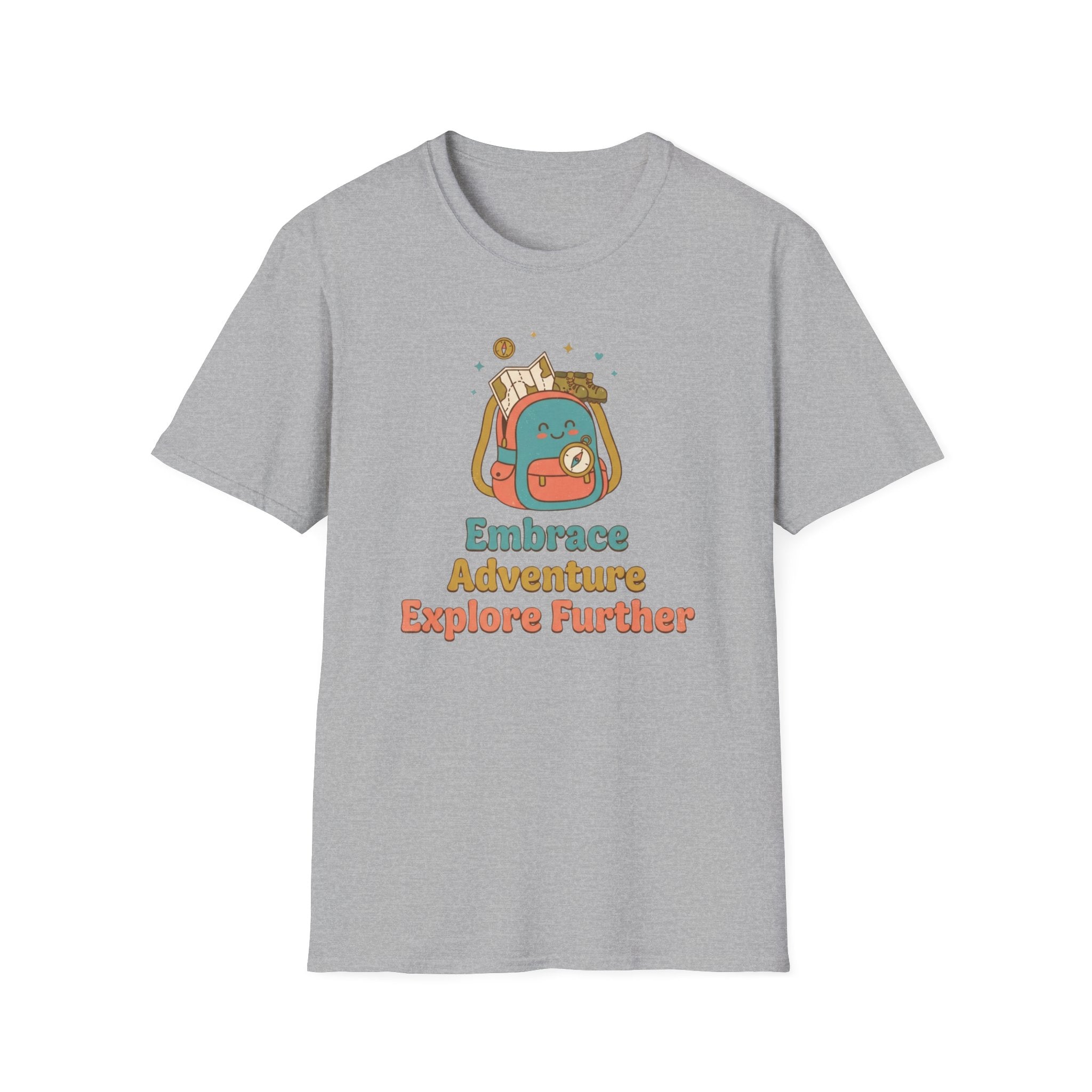 Embrace Adventure Explore Further T-Shirt — Compass Backpack (89)