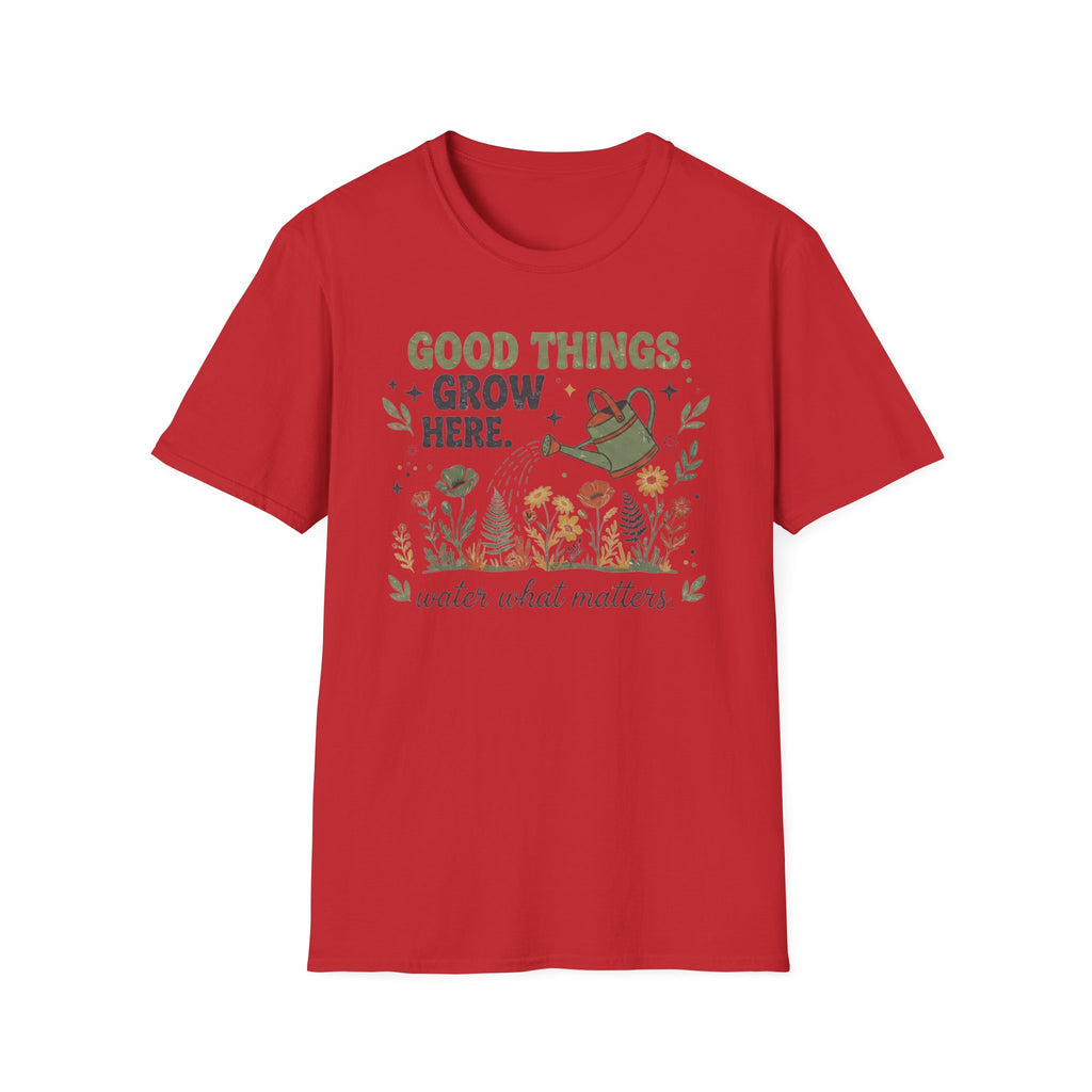 Good Things Grow Here T-Shirt — Watering Can Flowers (36)