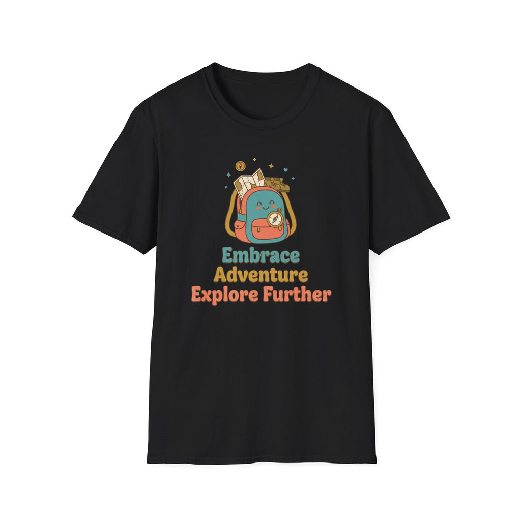 Embrace Adventure Explore Further T-Shirt — Compass Backpack (89)